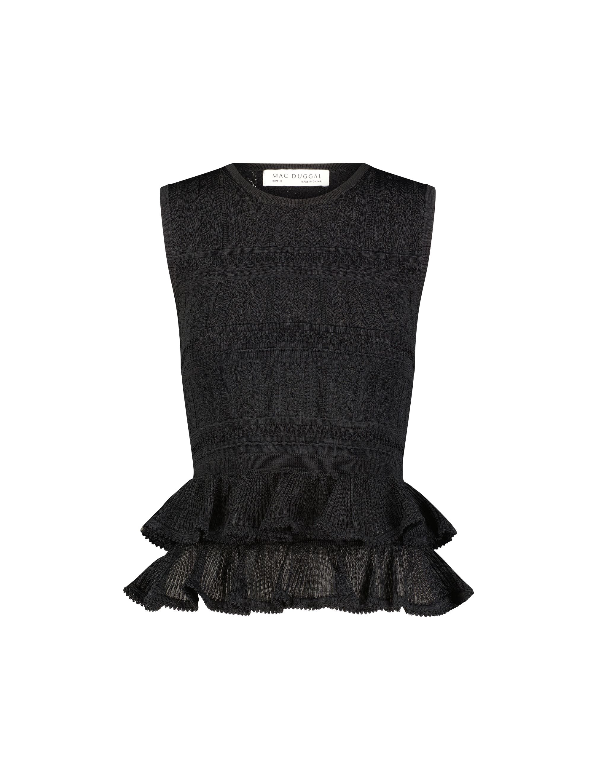 Sleeveless High Neck Knit Top With Ruffle Hem - FINAL SALE