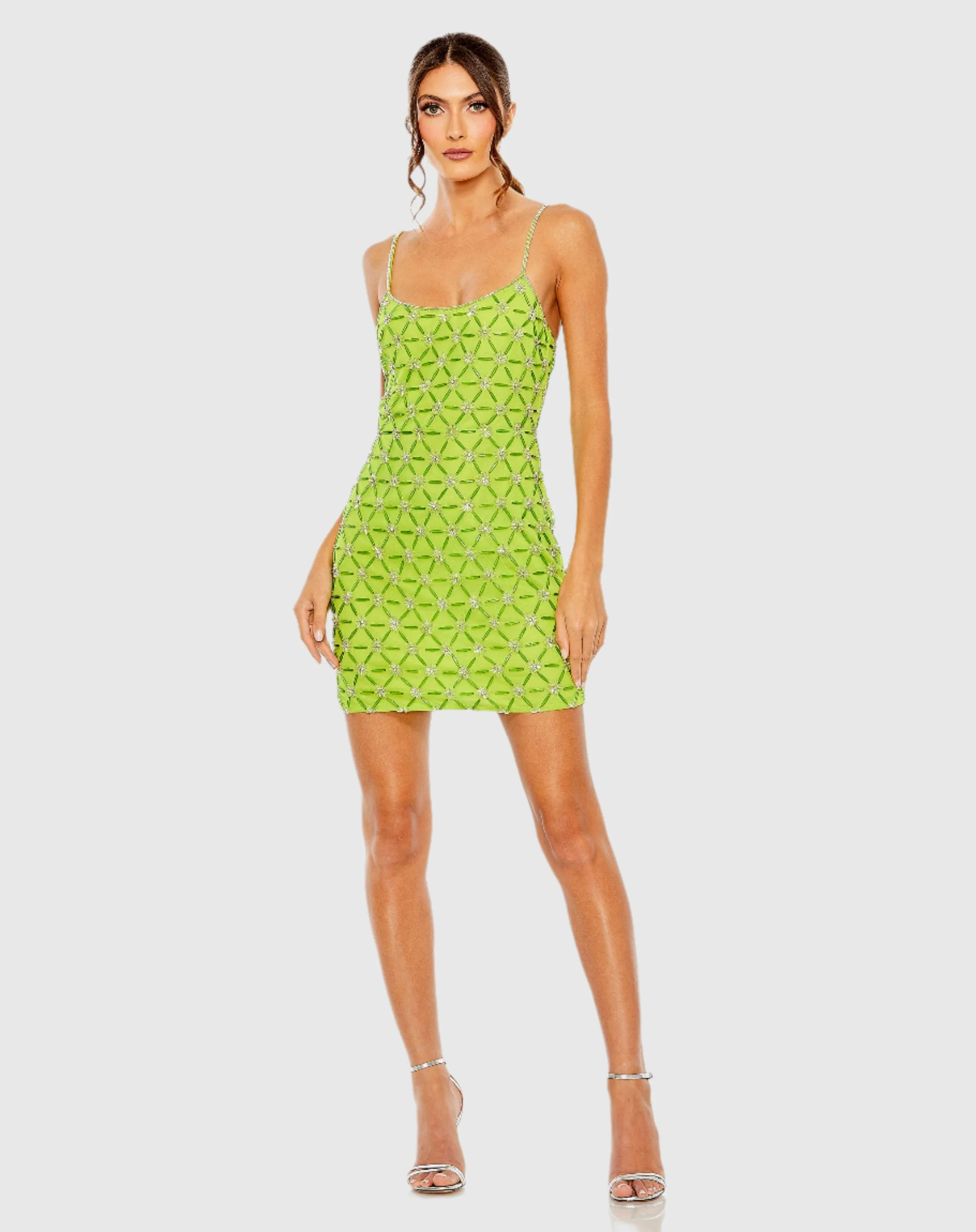 Green Scoop Neck Embellished Mini Dress