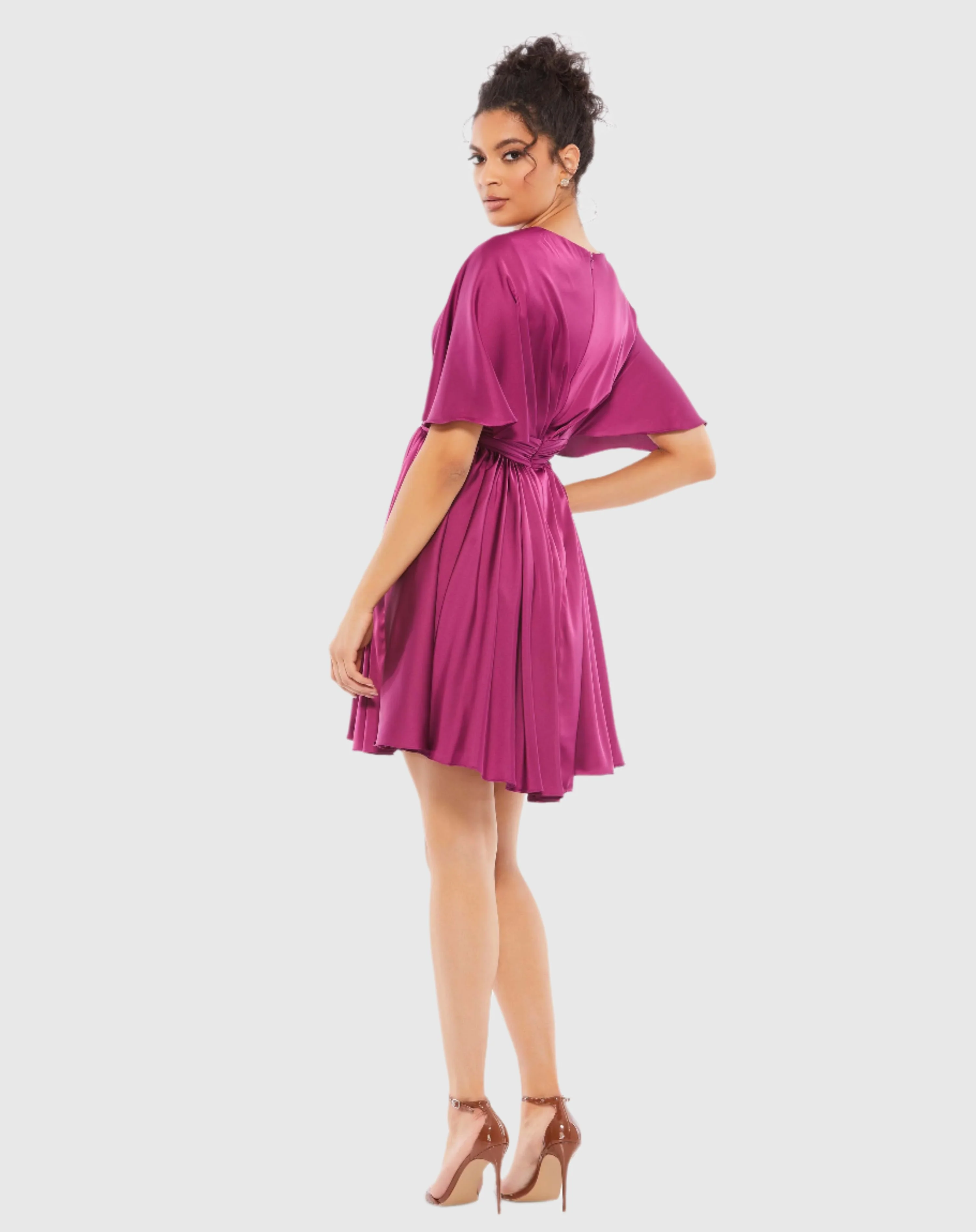 Purple Satin Flowy Cape Sleeve Mini Dress - FINAL SALE
