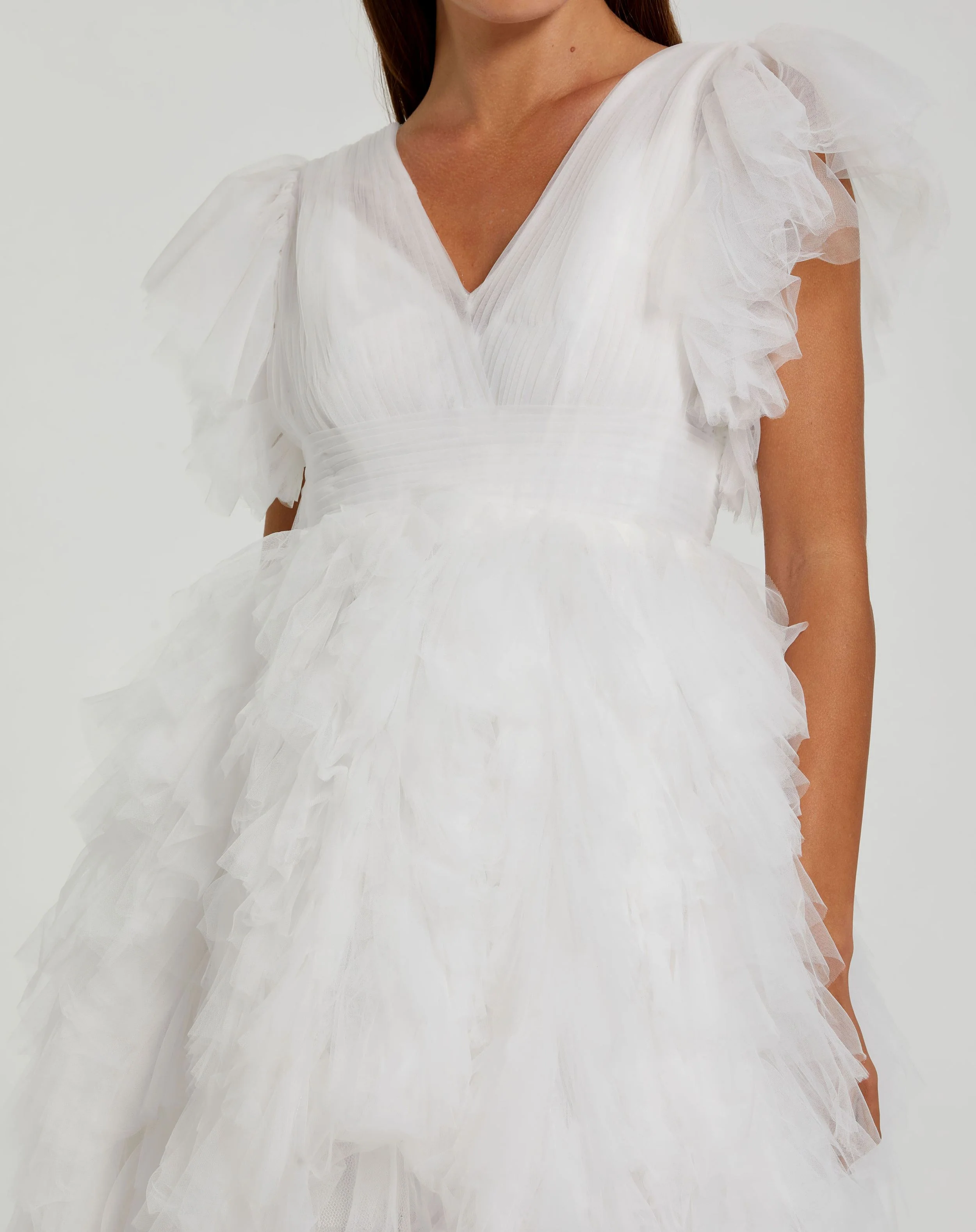 White Flutter Ruffle Sleeve Tiered Dress