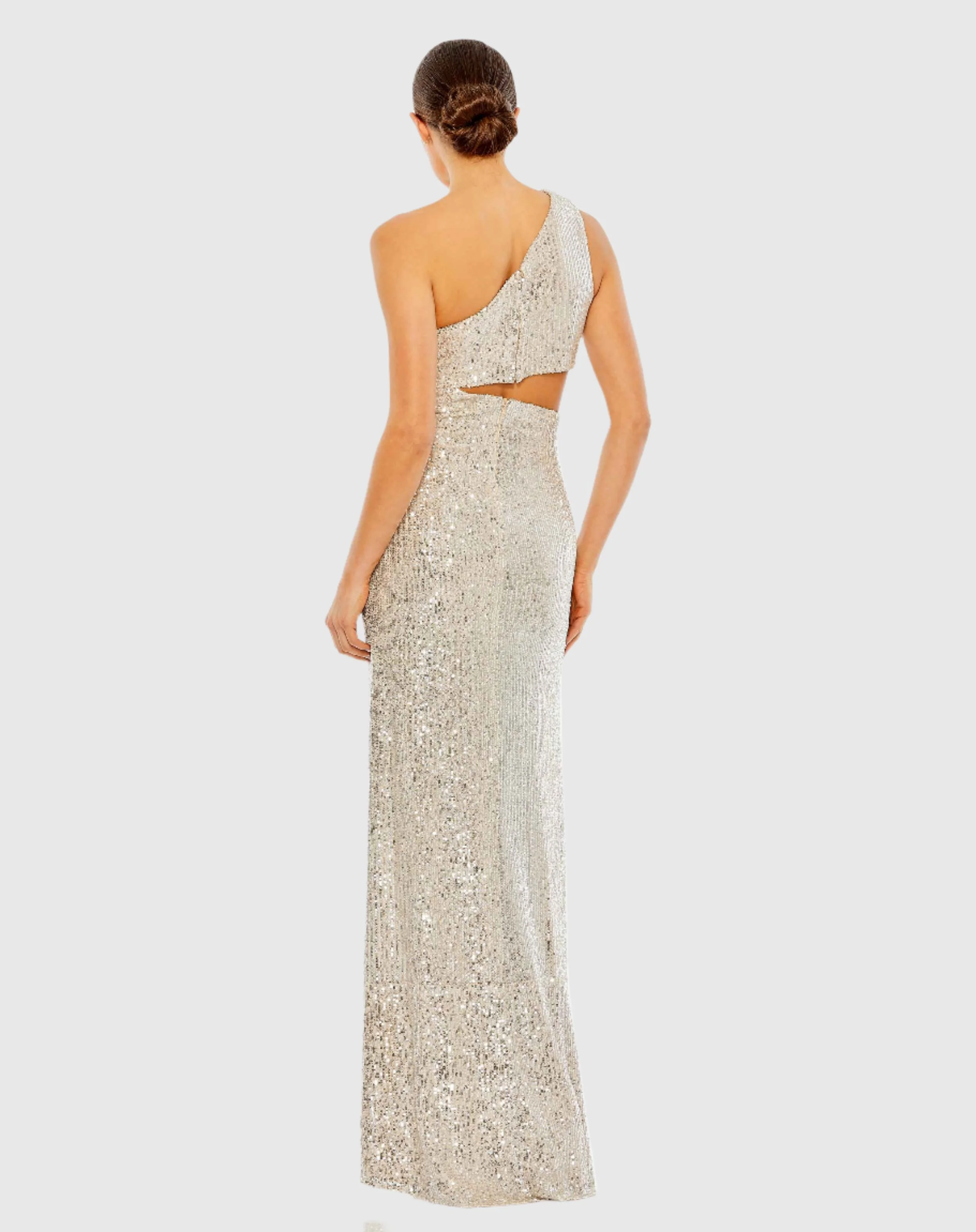 Sequin One Shoulder Cut Out Gown