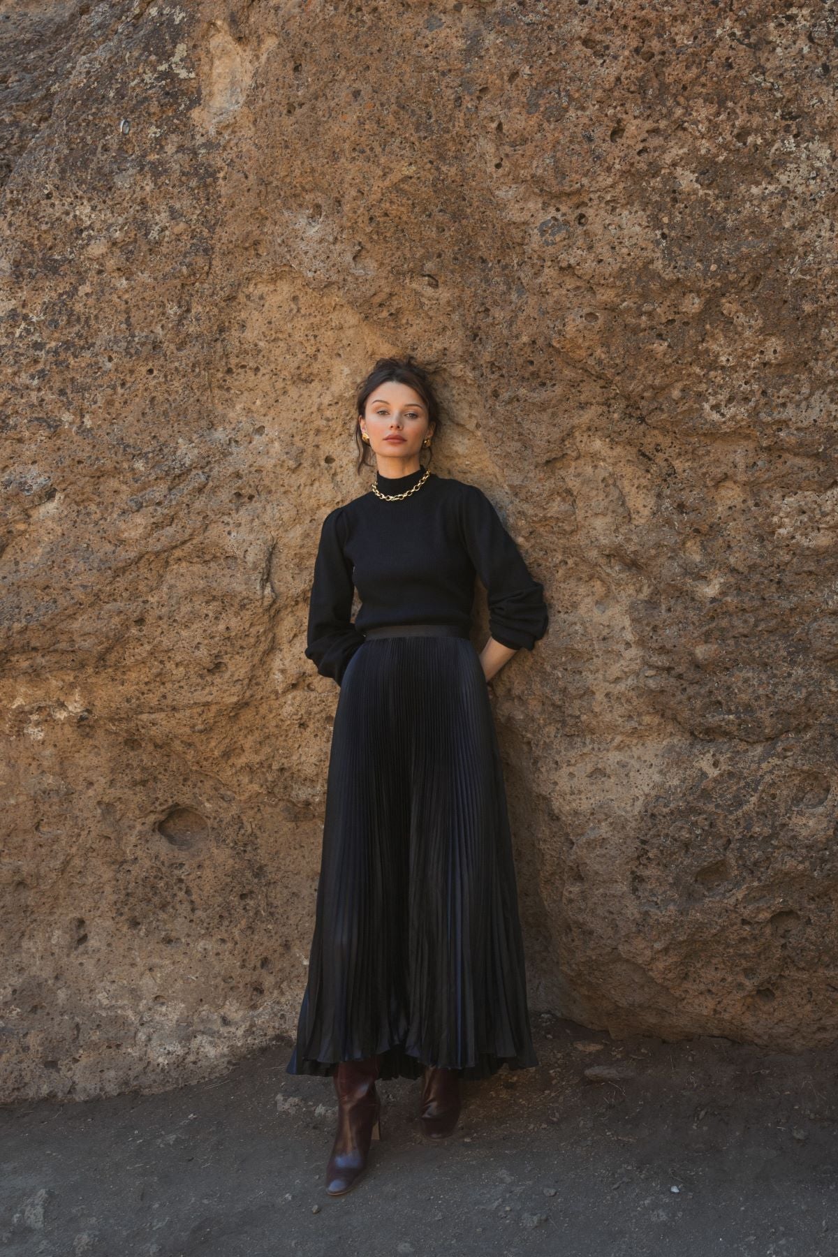 Black Ribbed Knit Balloon Sleeve Turtle Neck Sweater - FINAL SALE