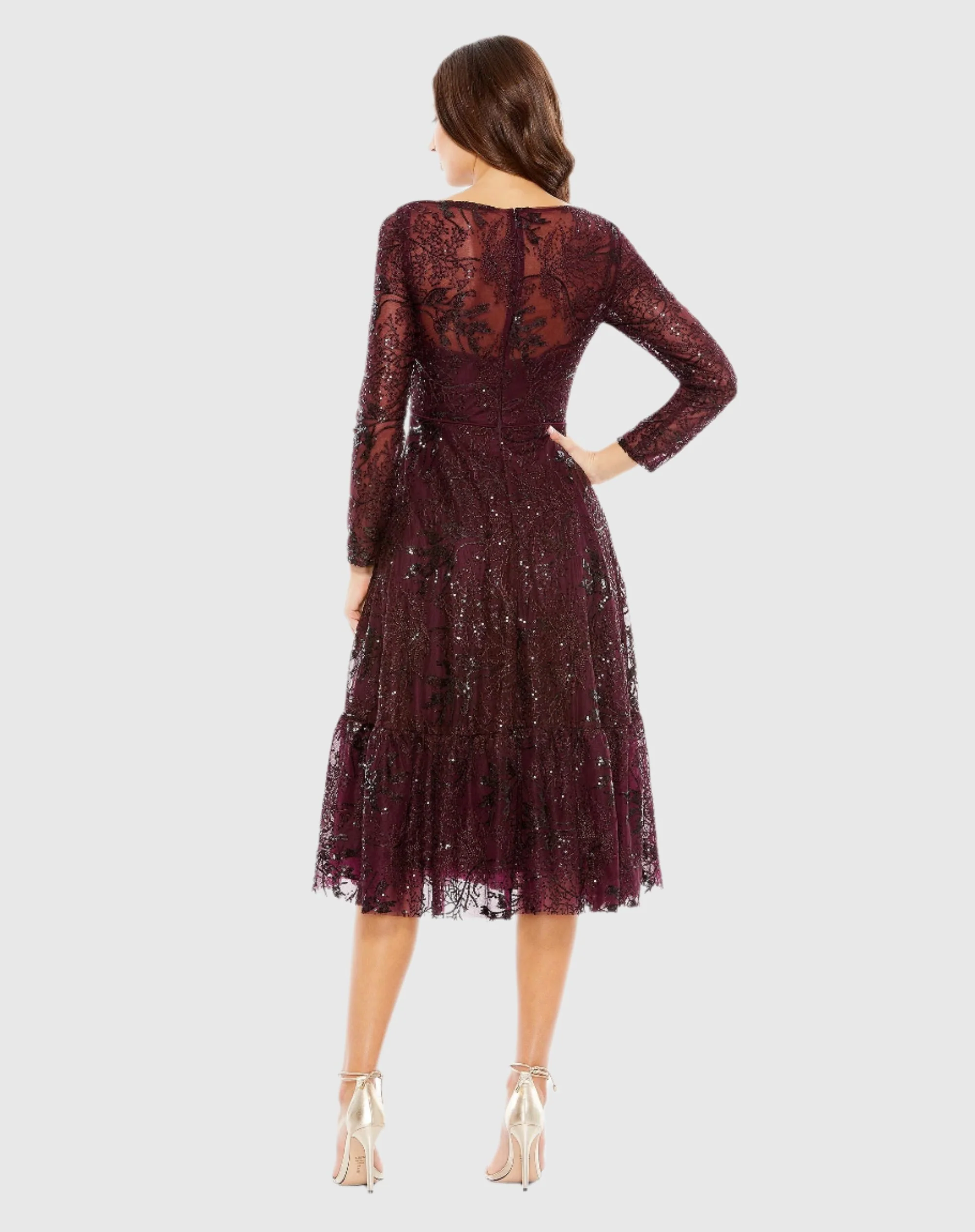 Lace Embellished Long Sleeve Ruffle Hem Dress - FINAL SALE