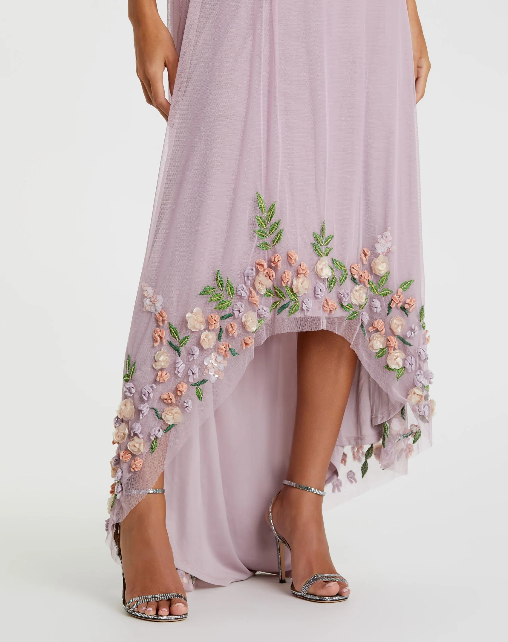 Purple One Shoulder Trapeze Embellished High Low Gown
