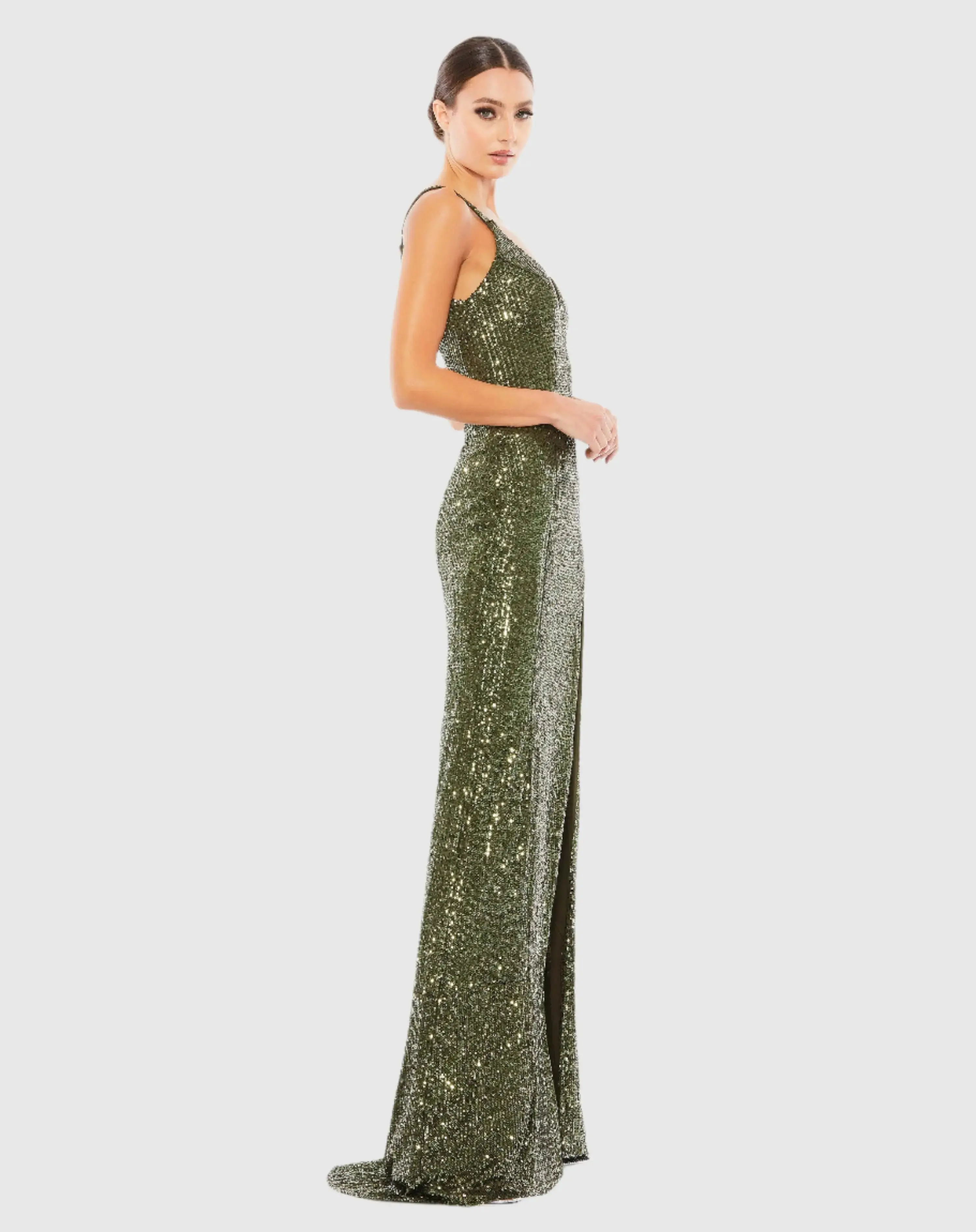 Dark Green Fully Sequined Scoop Back Gown