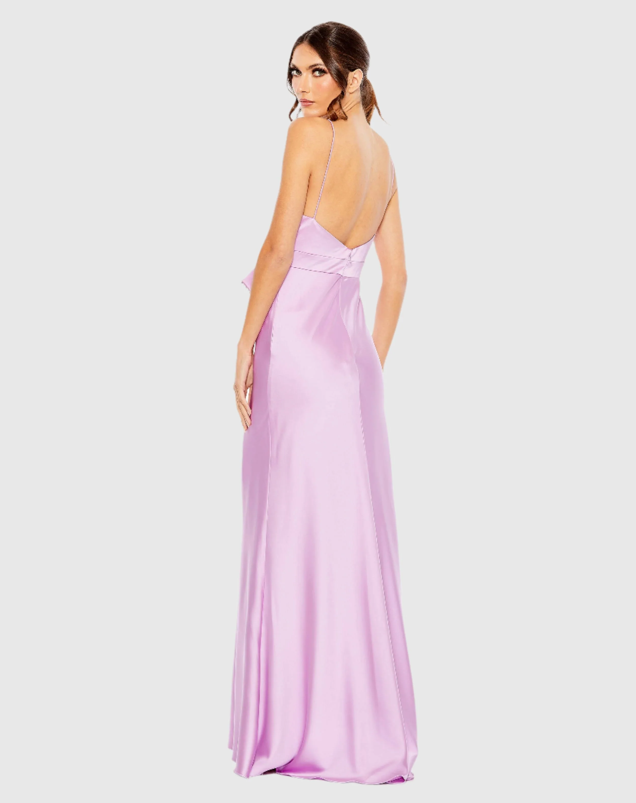 Rhinestone Bow Cami Draped Trumpet Gown