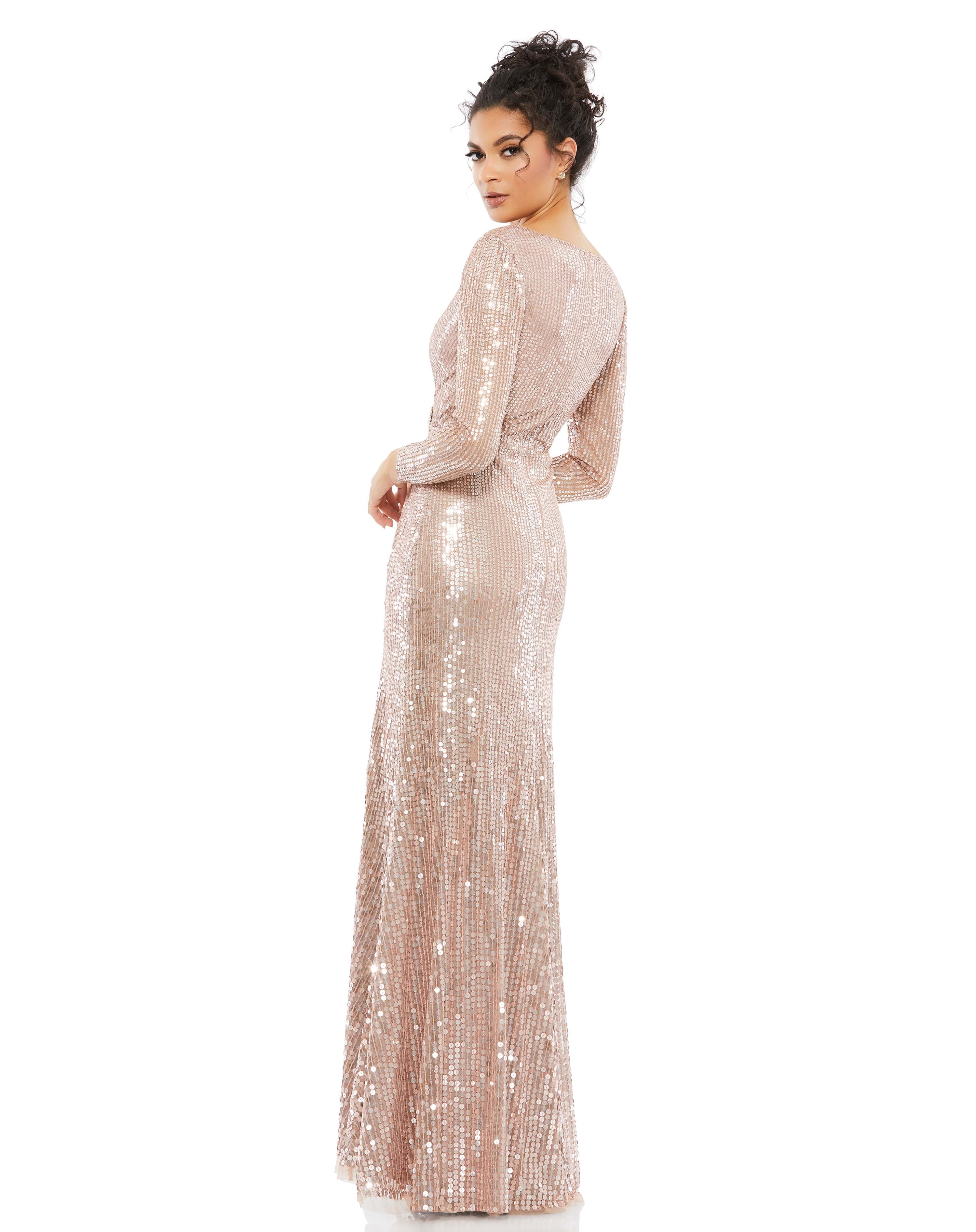 Long Sleeve Sequin V Neck Gown | Sample | Sz. 4