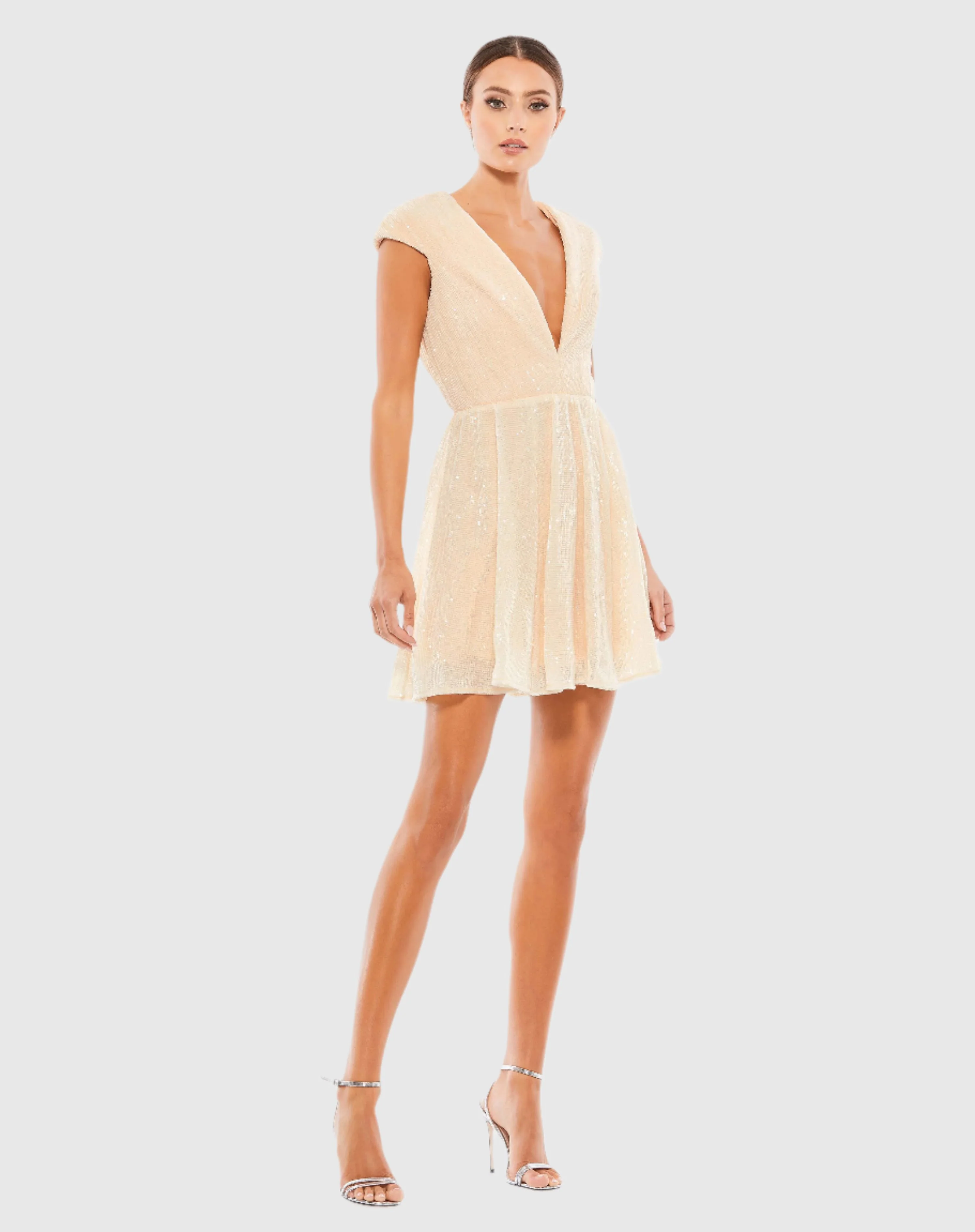 Pink Sequin Cap Sleeve Fit & Flare Mini Dress