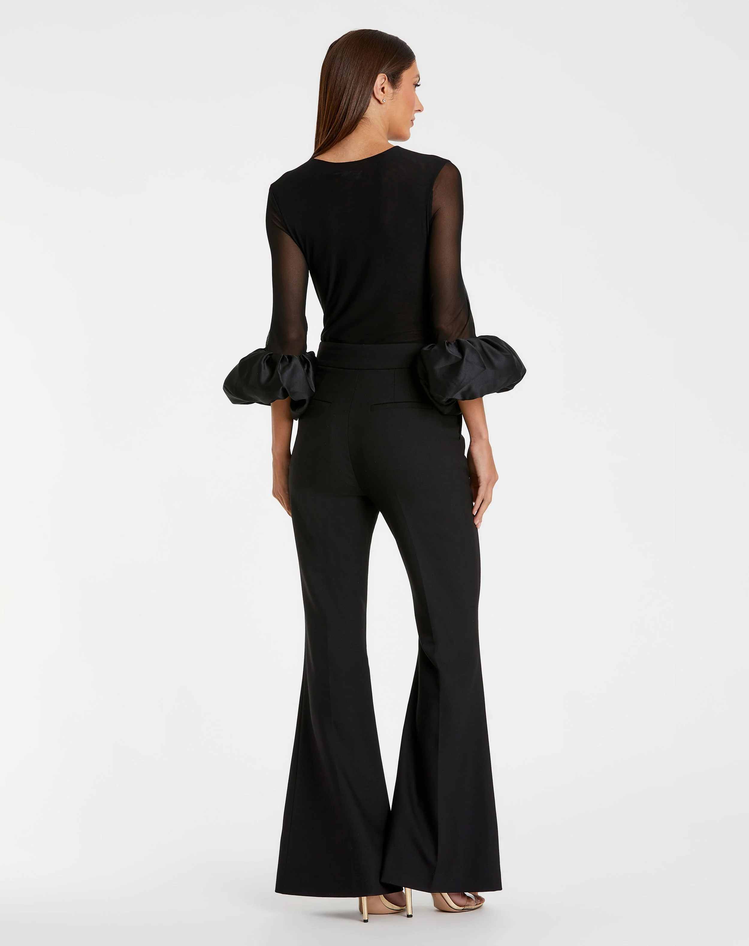 Mesh Long Sleeve Bodysuit With Satin Puff Sleeve - FINAL SALE