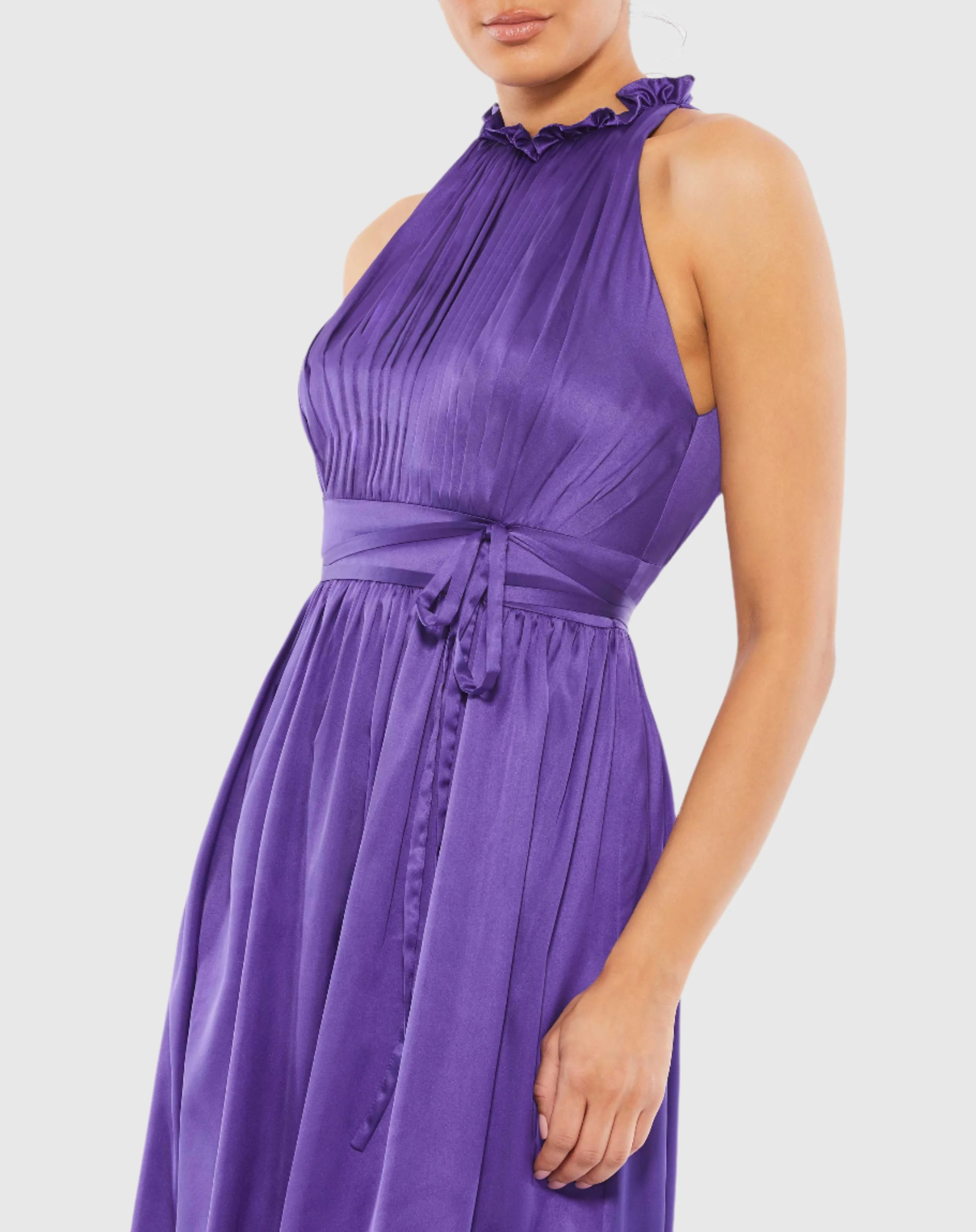 Purple Ruffle Halter Neck Midi Dress