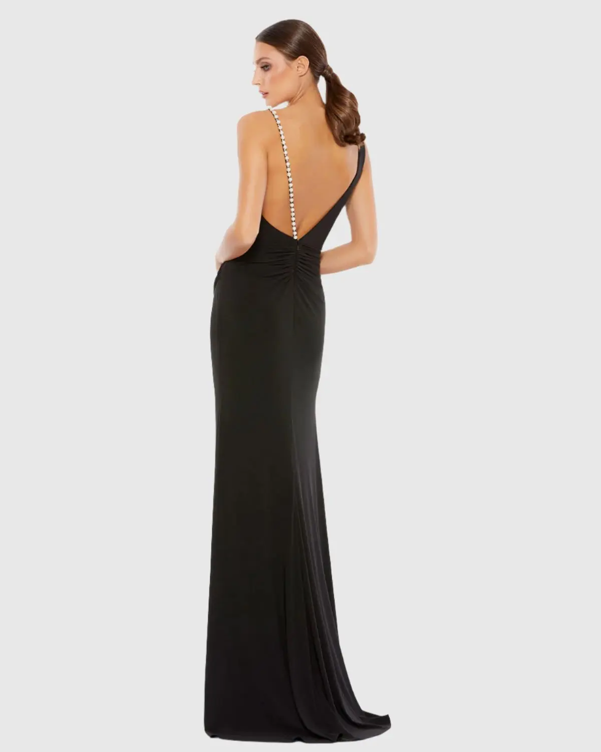 Faux Wrap Rhinestone Strap Gown