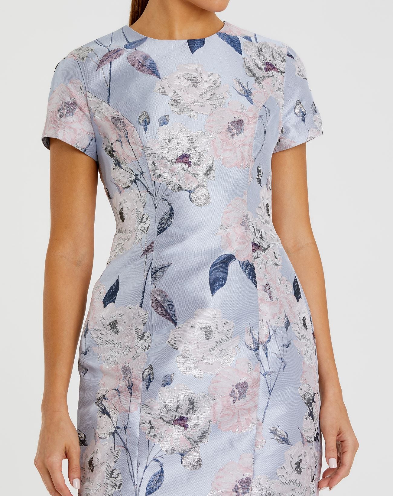 Blue Short Sleeve Fitted Floral Mini Dress