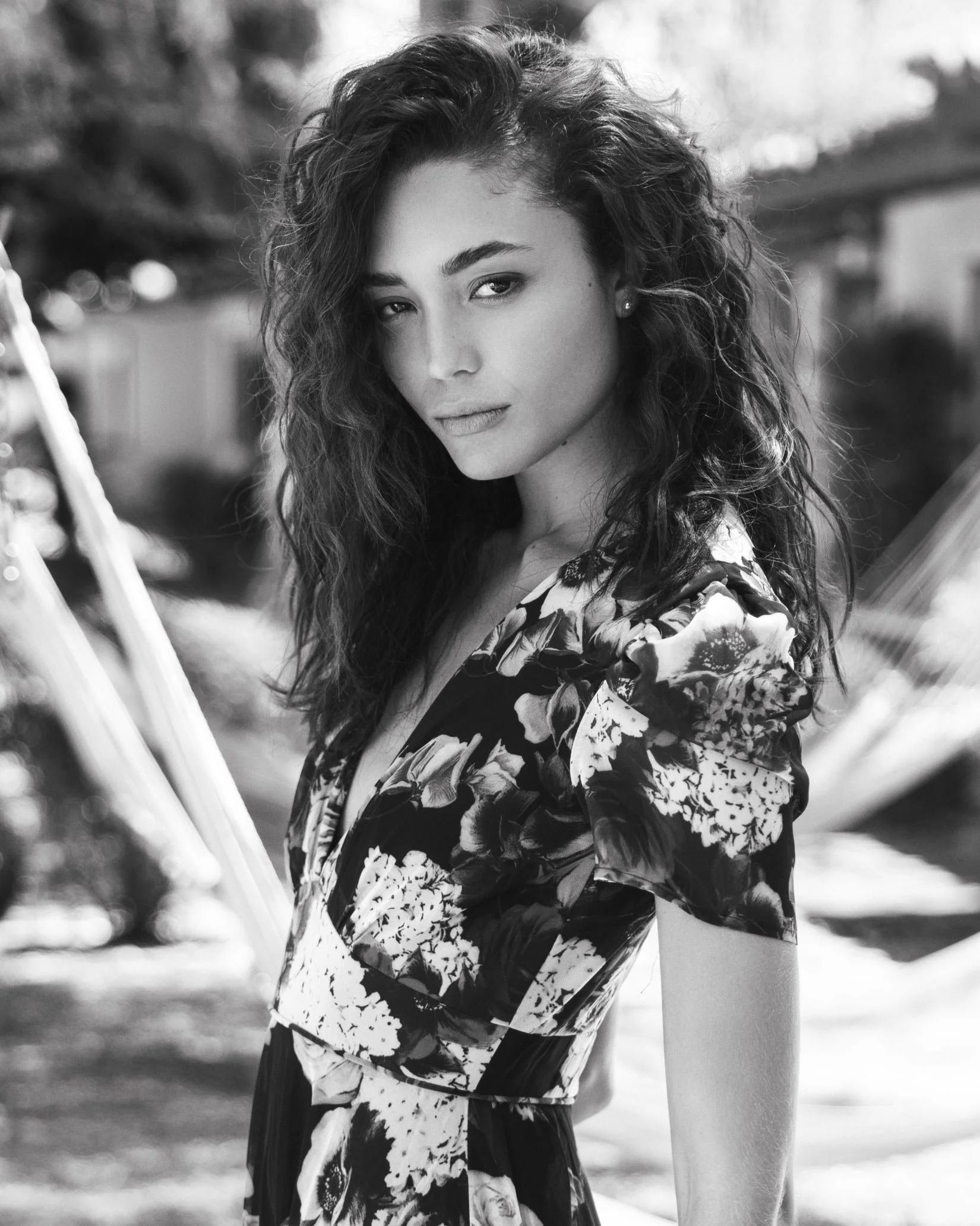 Black Floral Print Mesh Cap Sleeve Gown