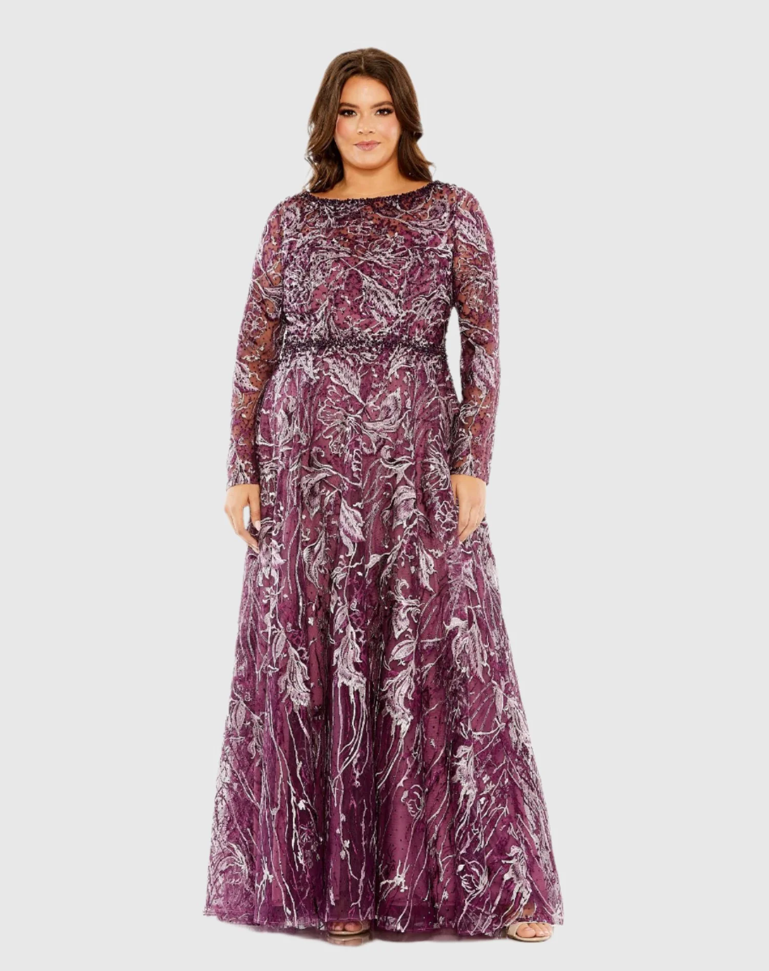 Long Sleeve High Neck Embroidered Gown