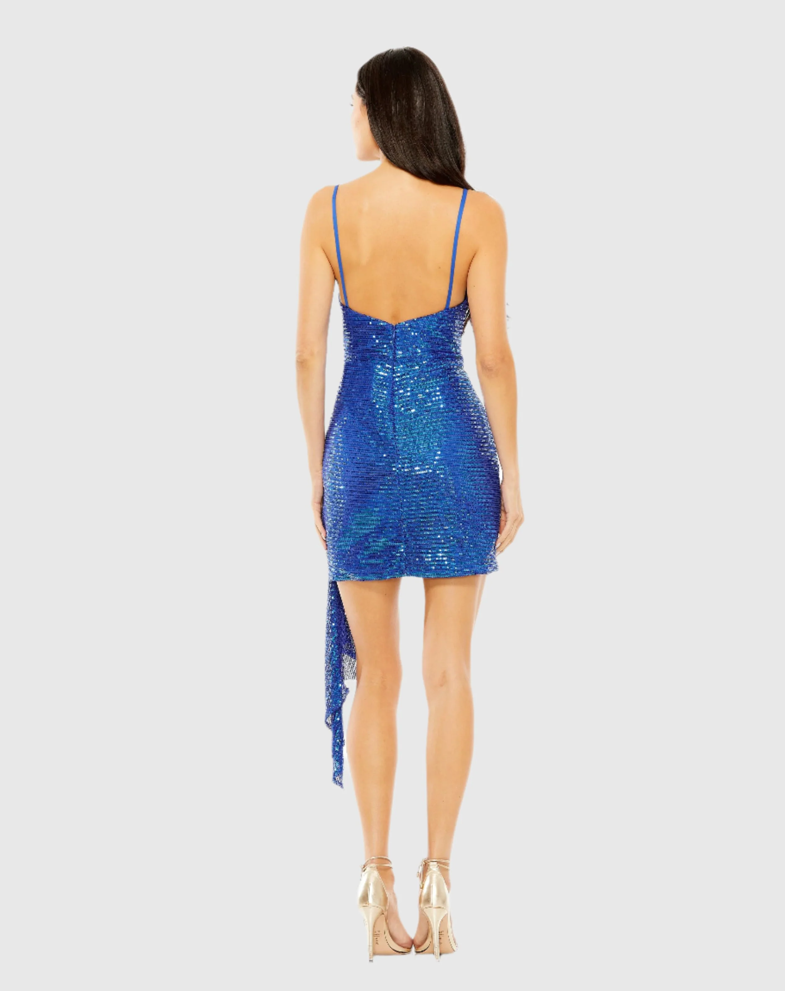 Blue Sequined Cowl Neck Mini Dress