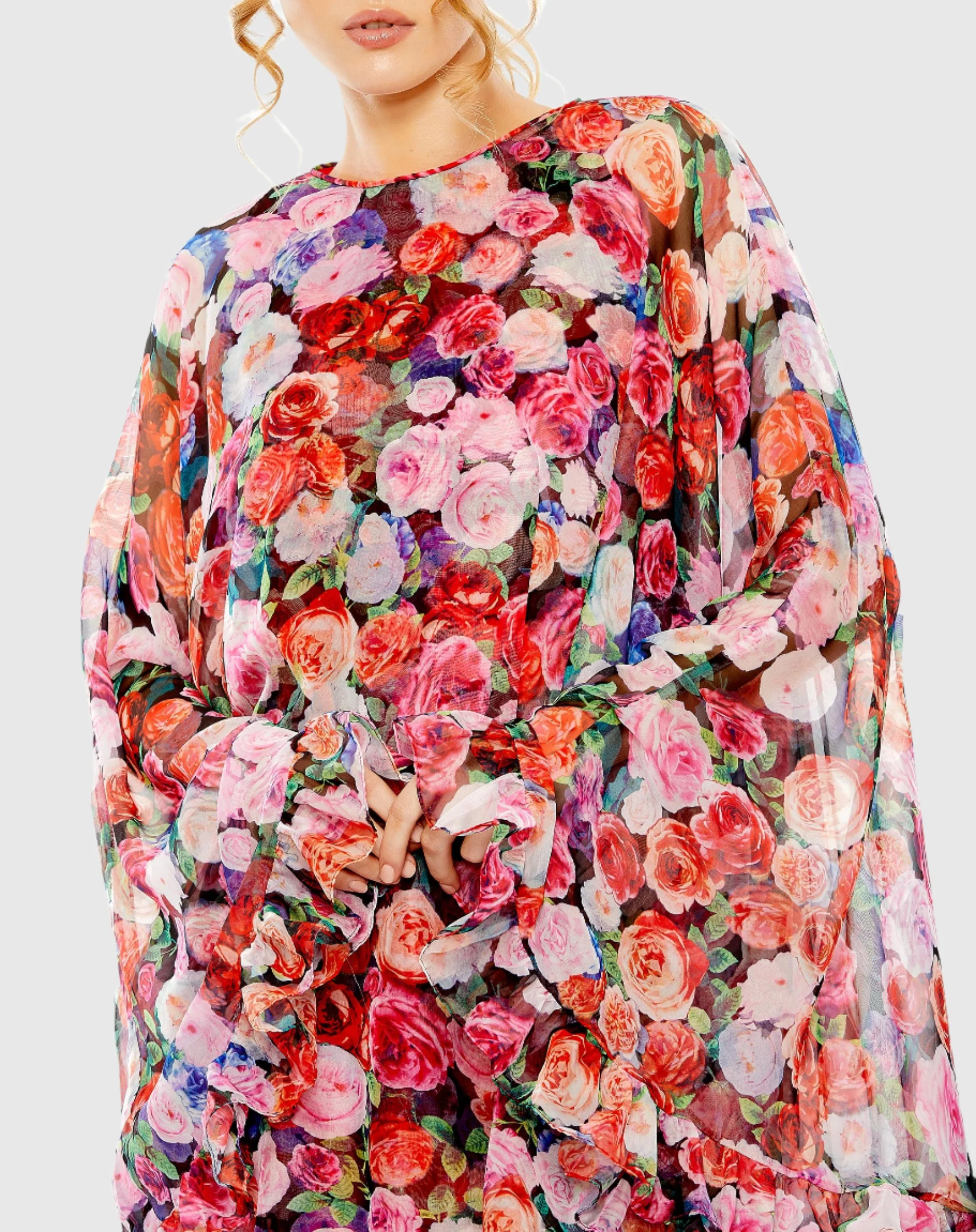 Floral Printed Cape Mini Dress