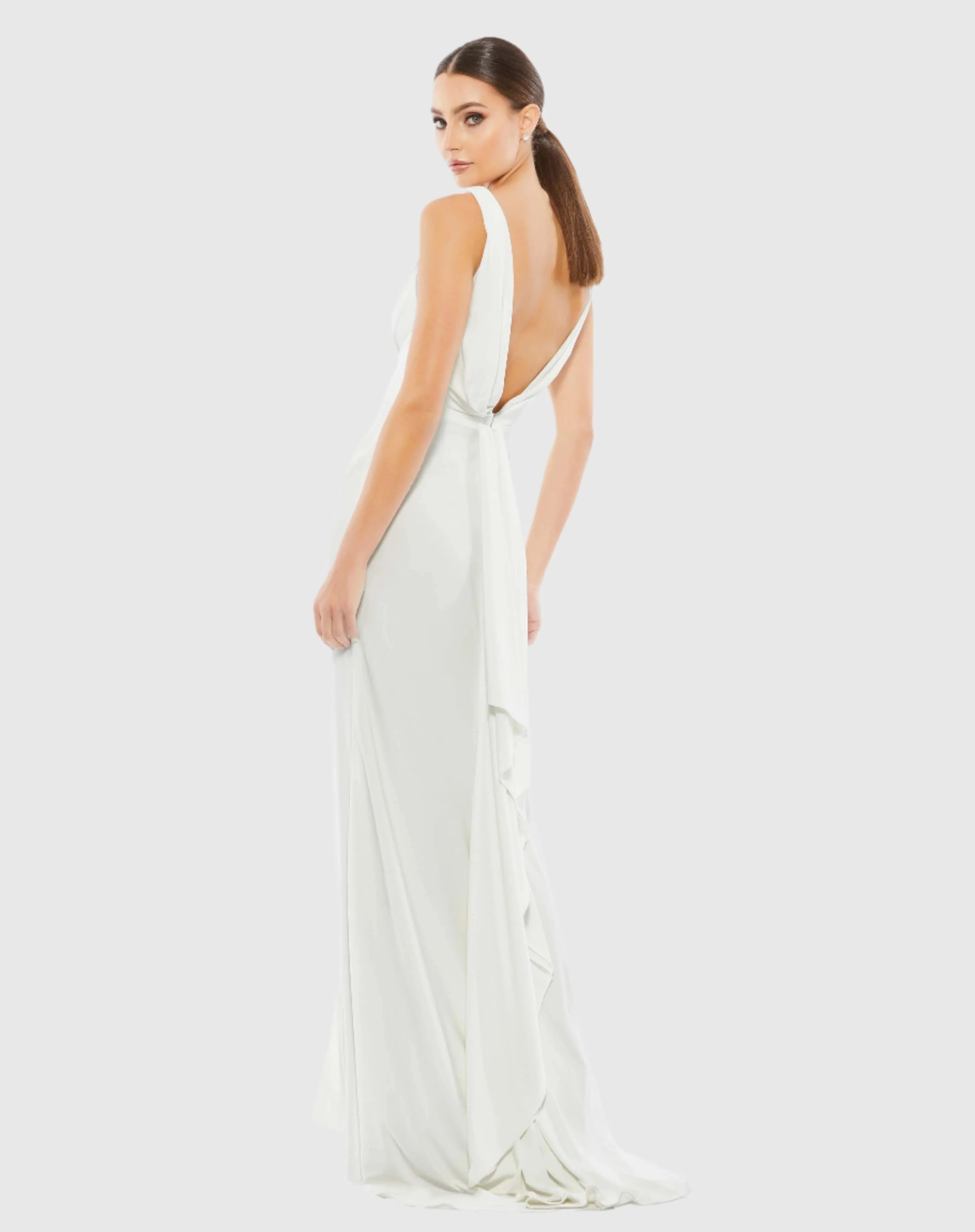 White Sleeveless V Neck Jersey Gown - FINAL SALE
