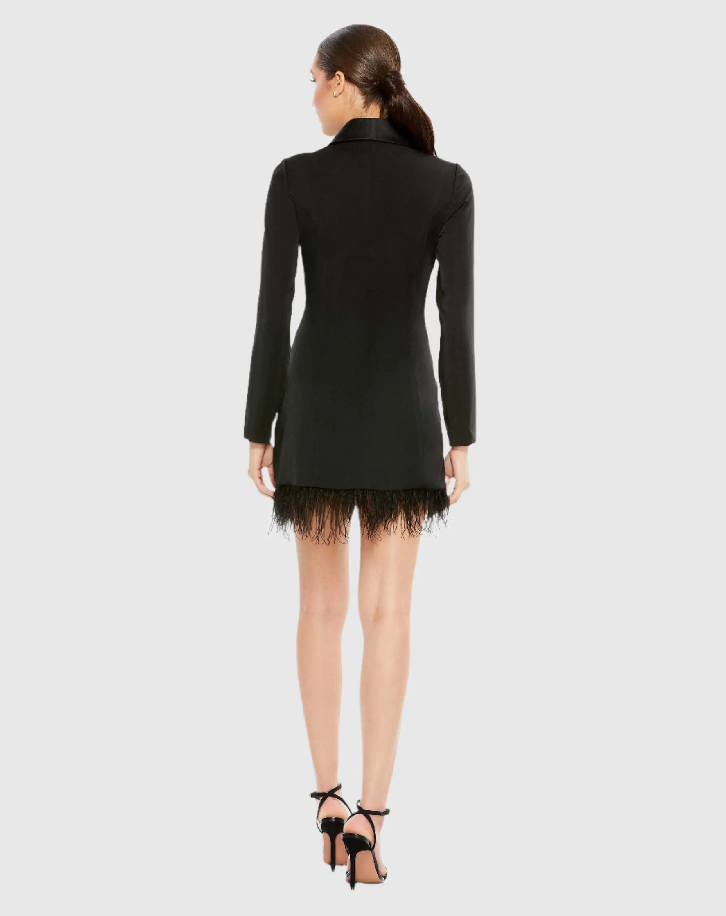 Feathered Trim Tuxedo Dress