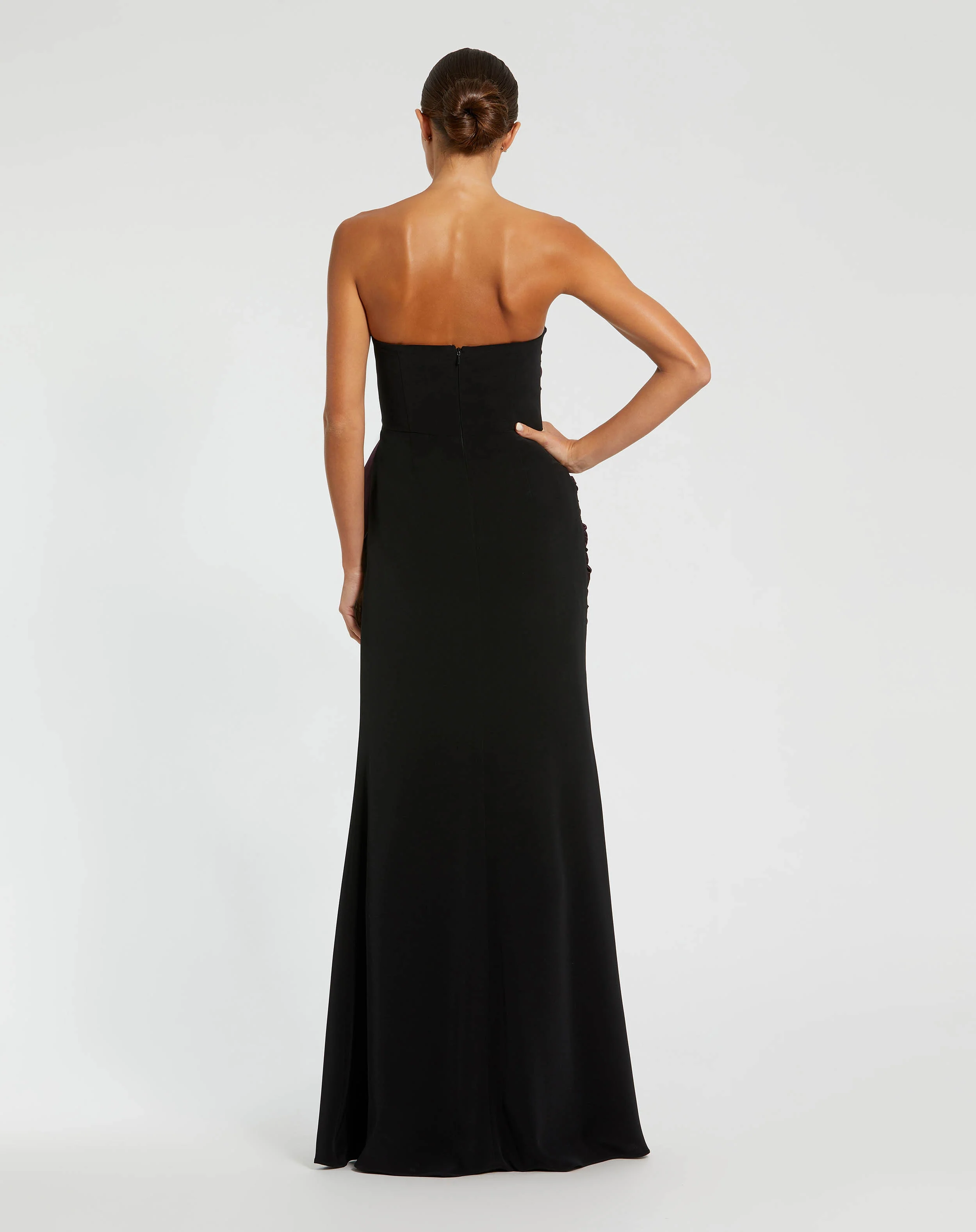 Two Tone Draped Strapless Trumpet Gown