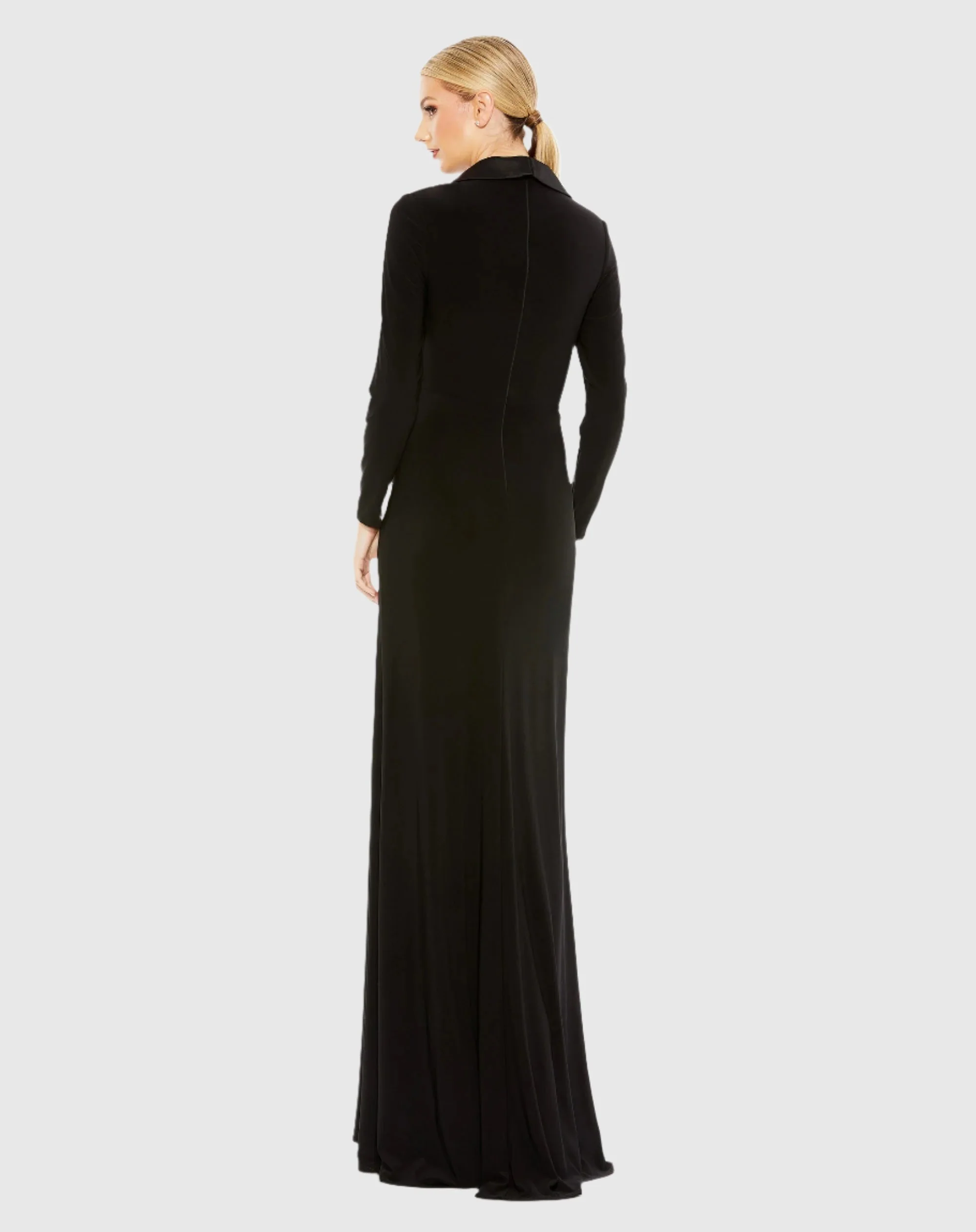 Long Sleeve Faux Tuxedo Gown