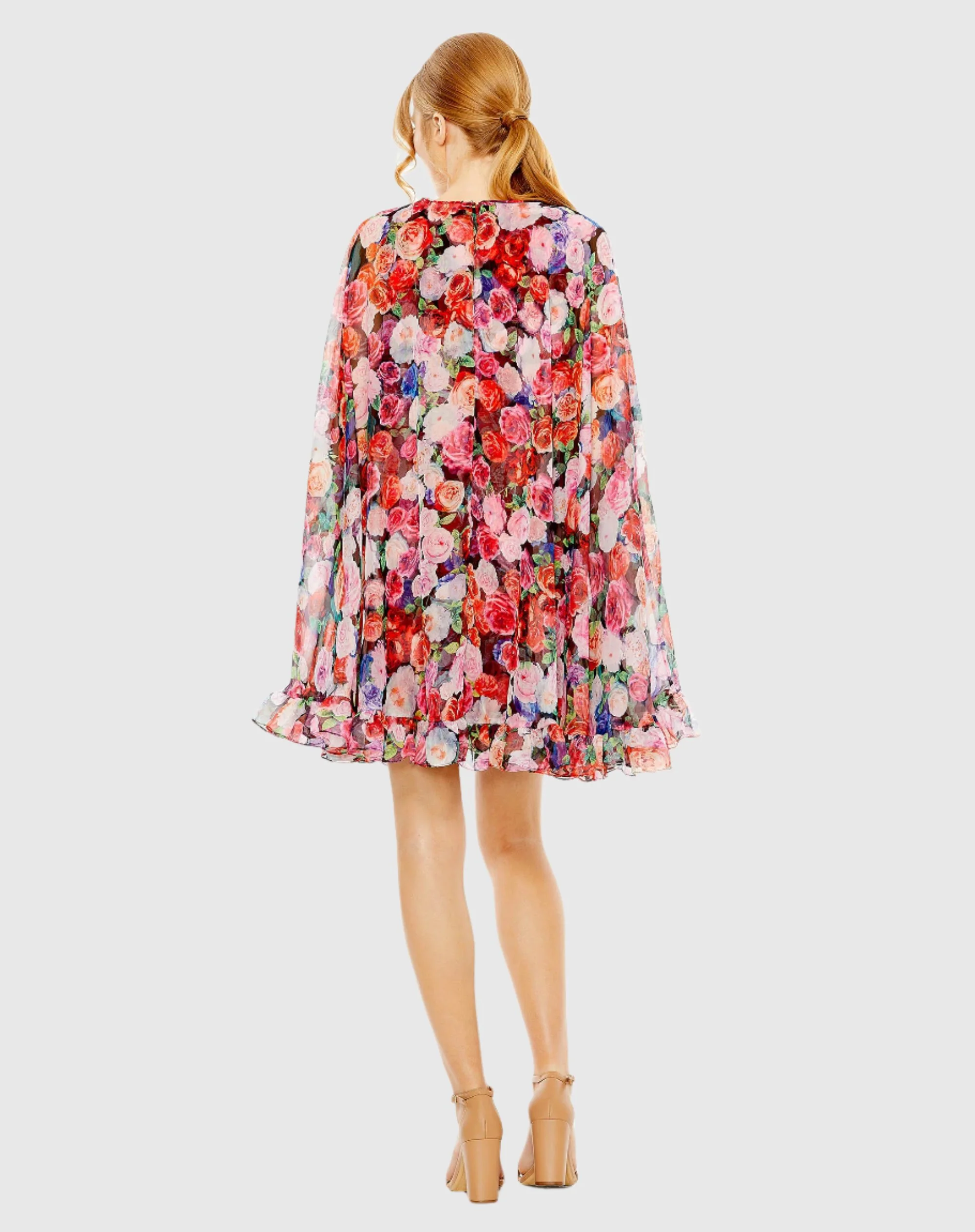 Floral Printed Cape Mini Dress