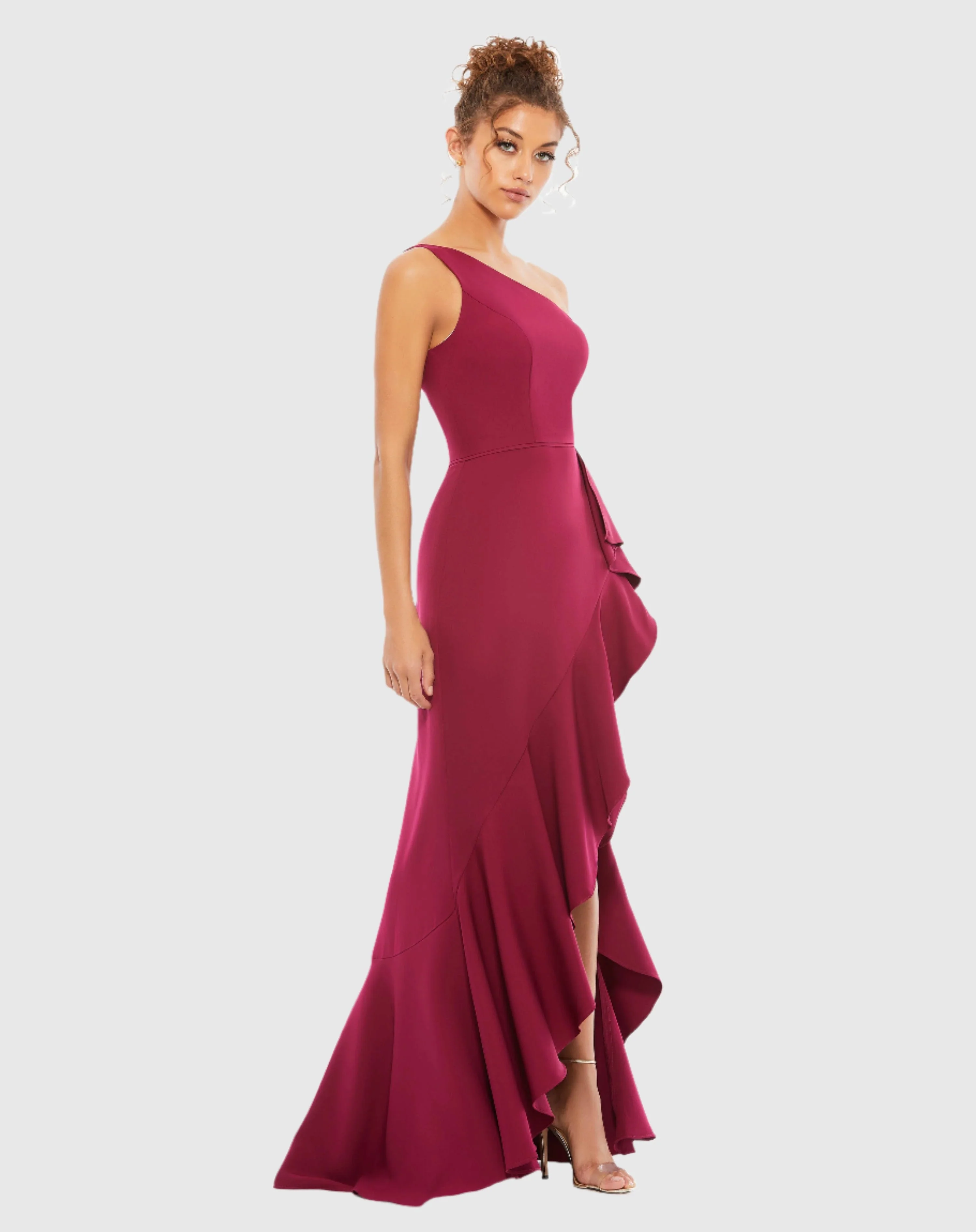 One Shoulder High Slit Ruffle Gown - FINAL SALE