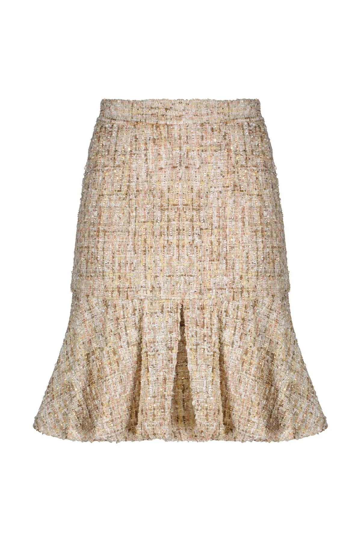 High Waist Box Pleat Boucle Mini Skirt
