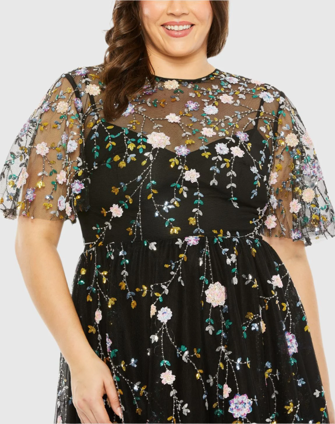 Black Sequin Floral Embroidered Dress