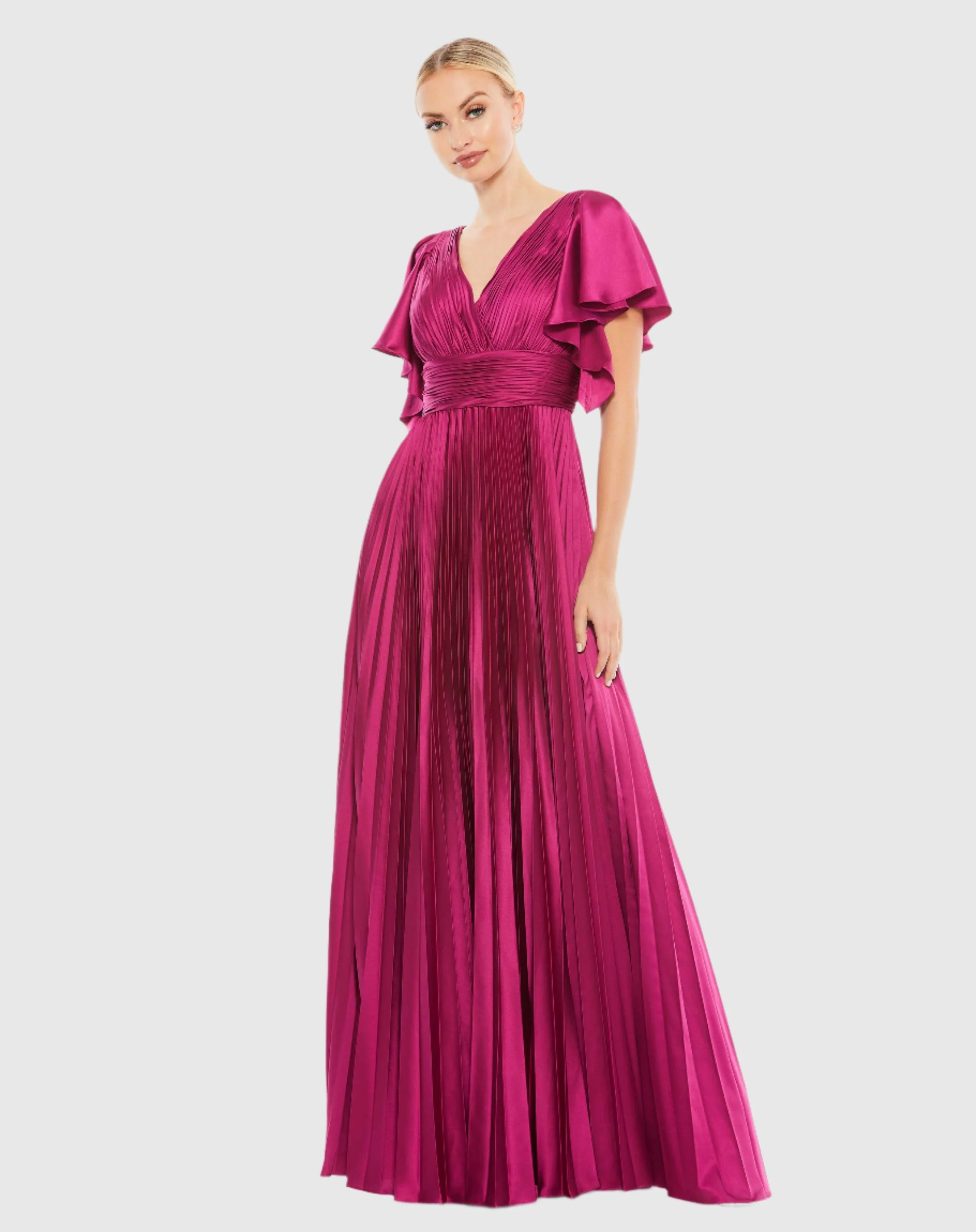Pleated A-Line Flowing Sleeve Gown