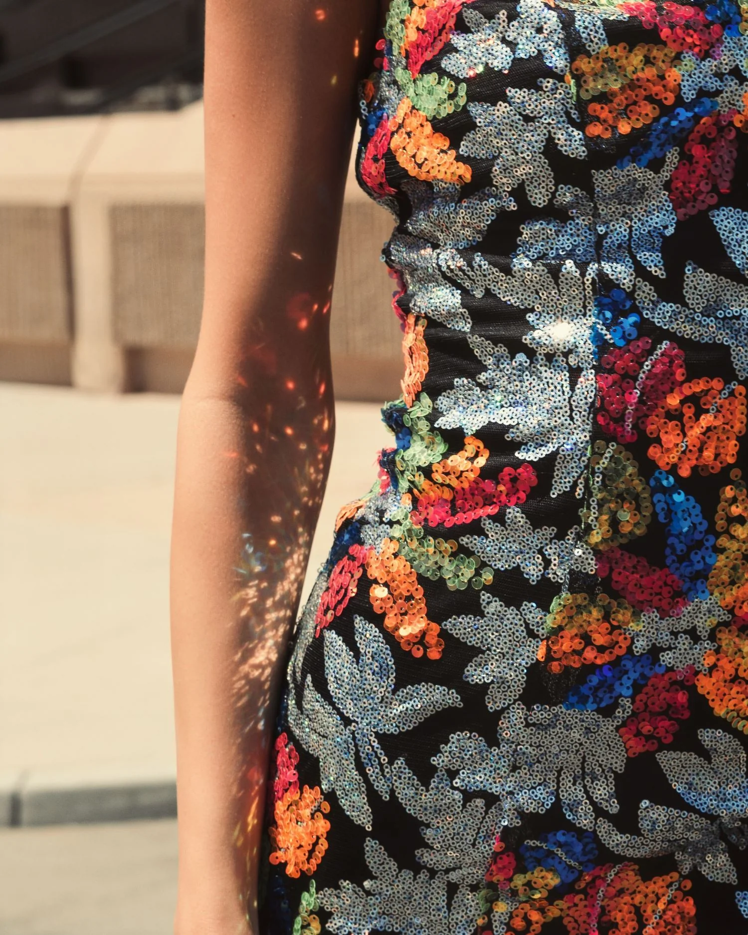 Sequined Floral Detail Mini Dress