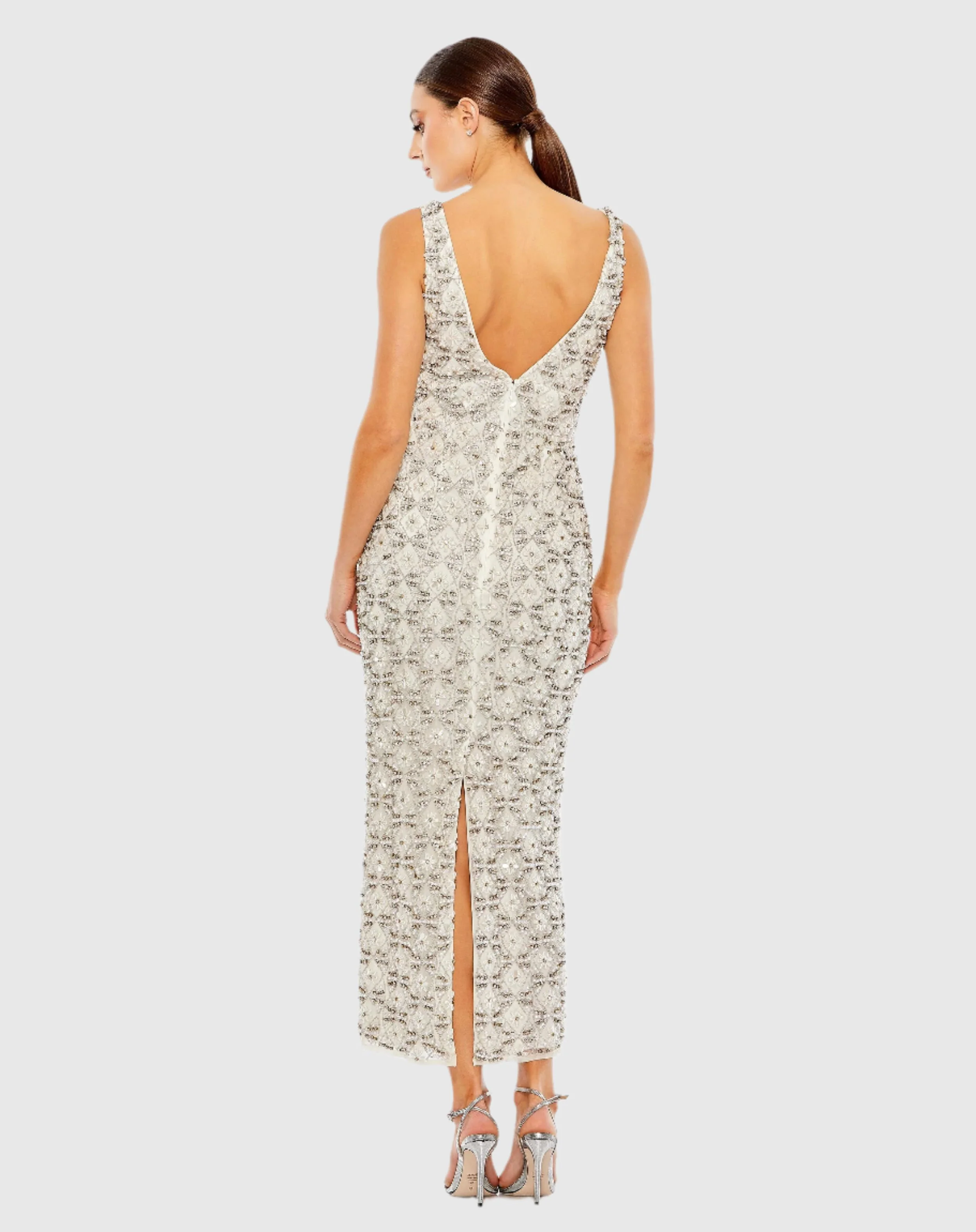 Ivory Fully Beaded Sleeveless Column Dress - FINAL SALE
