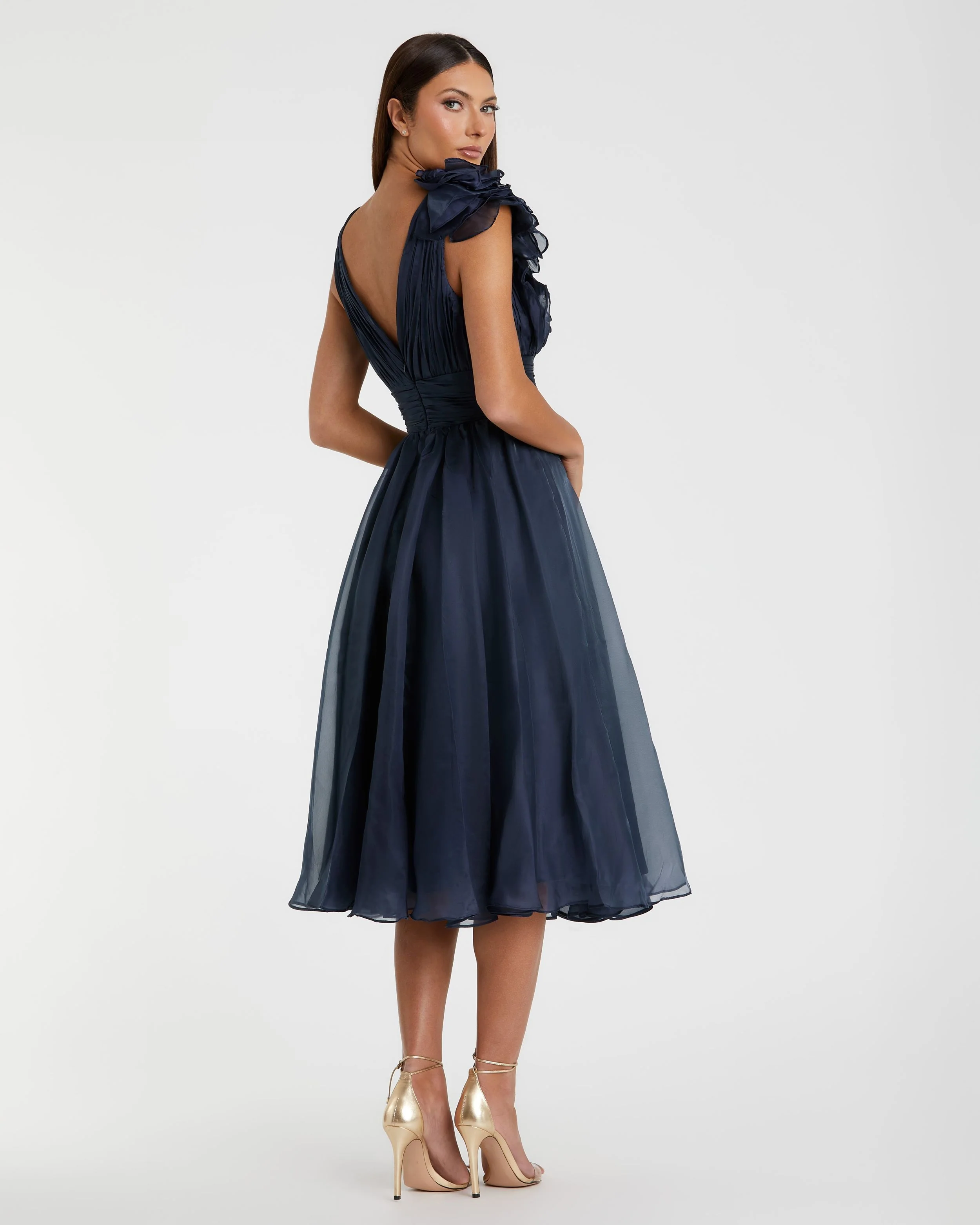 Blue Sleeveless Chiffon A-Line Tea Length Cocktail Dress