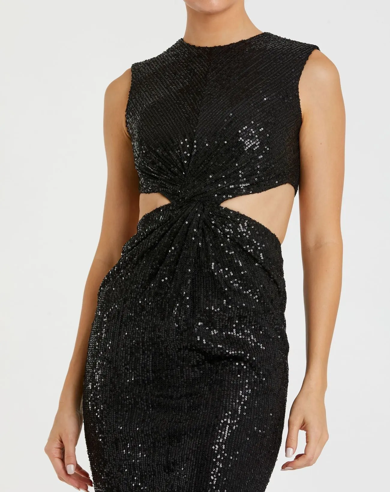 Black Sequin Front Twist Cut Out Column Dress - FINAL SALE