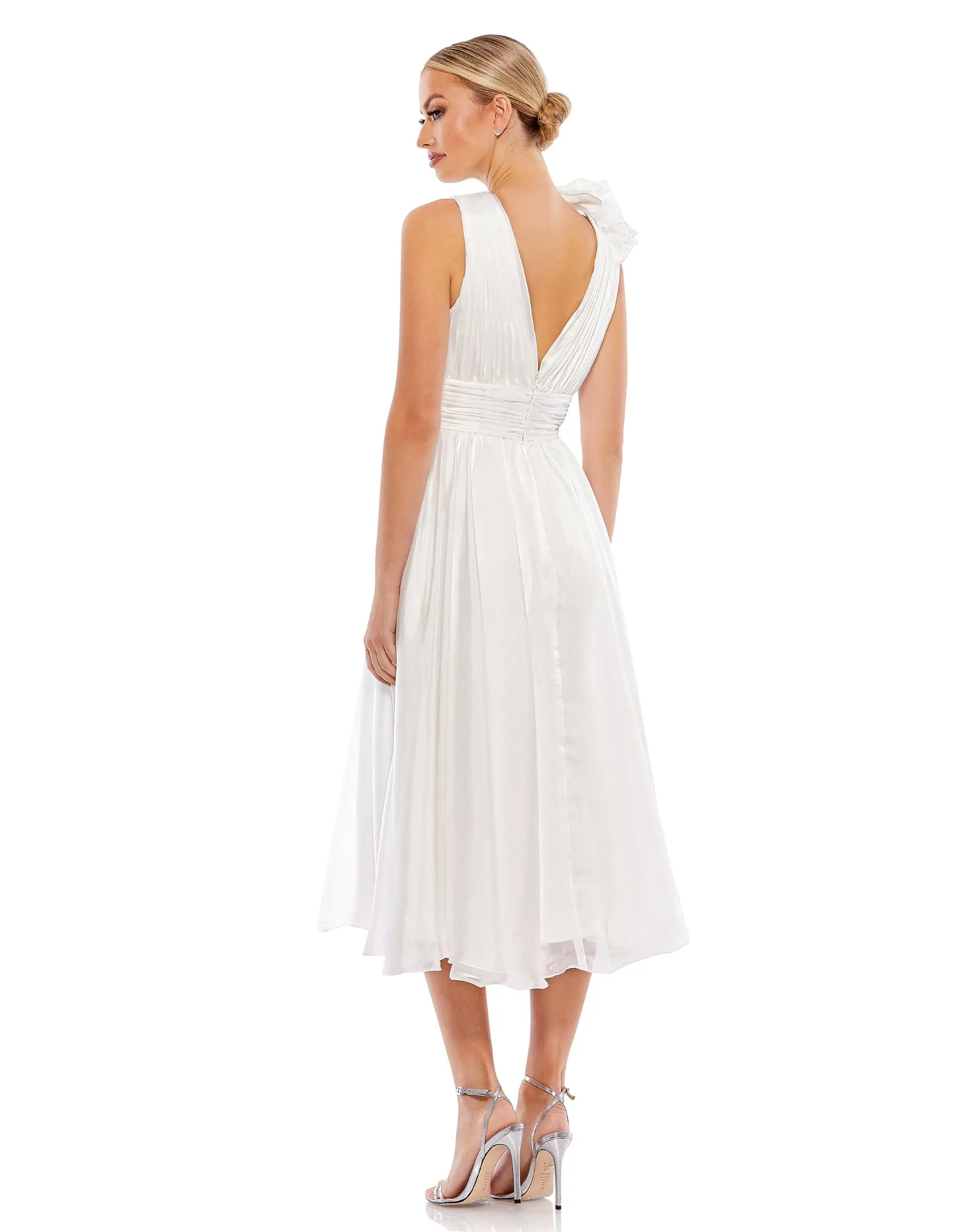 White Plunging V Neck Ruffled A-Line Cocktail Dress