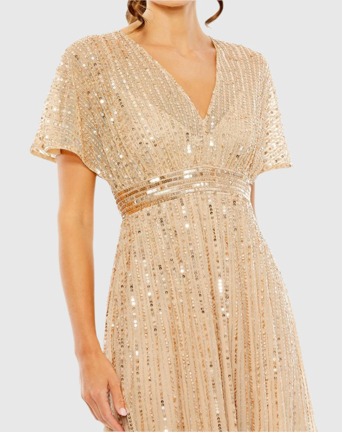 Beige A Line Embellished Short Sleeve Dress