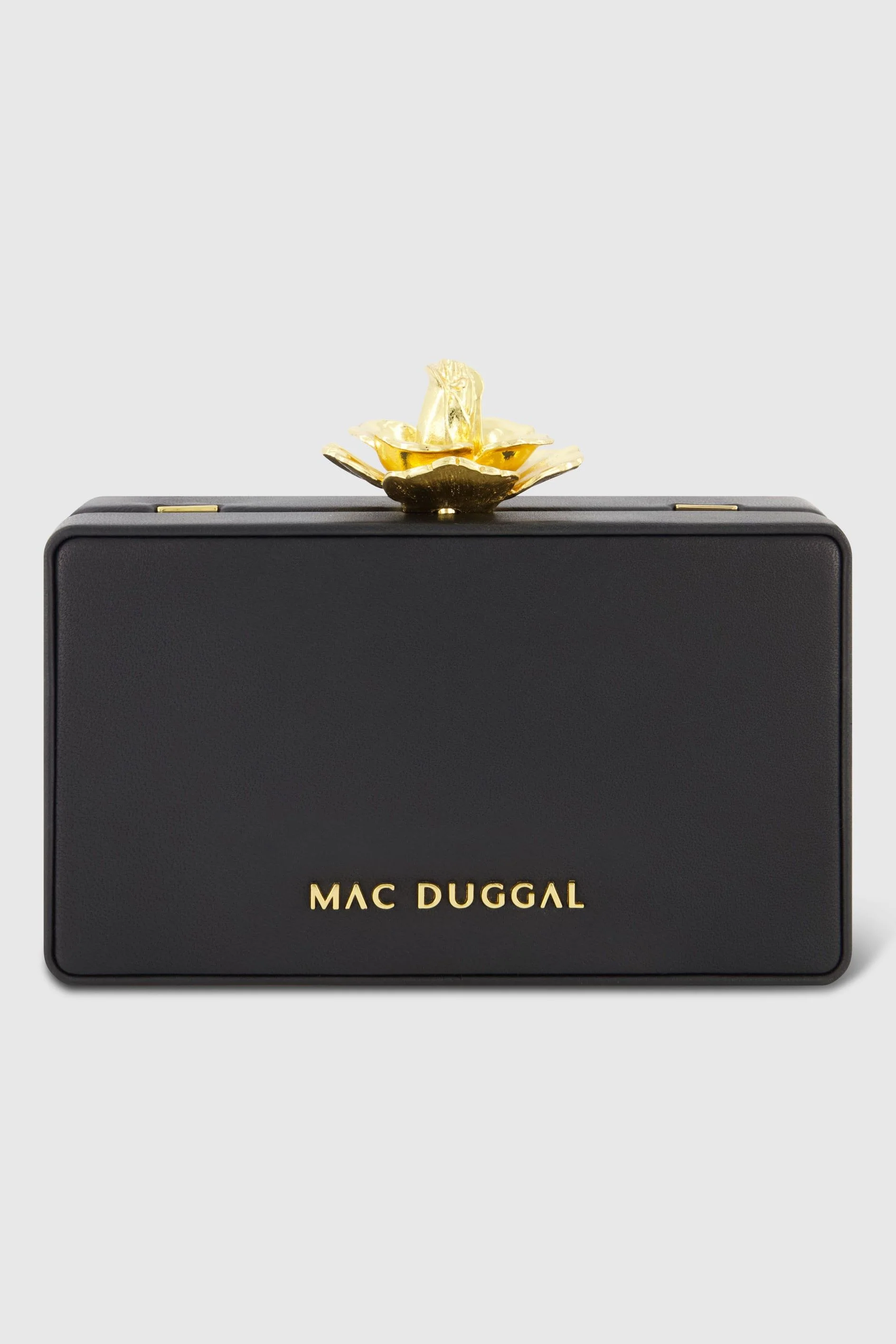 Gold Rose Mini Black Nappa Leather Box Clutch