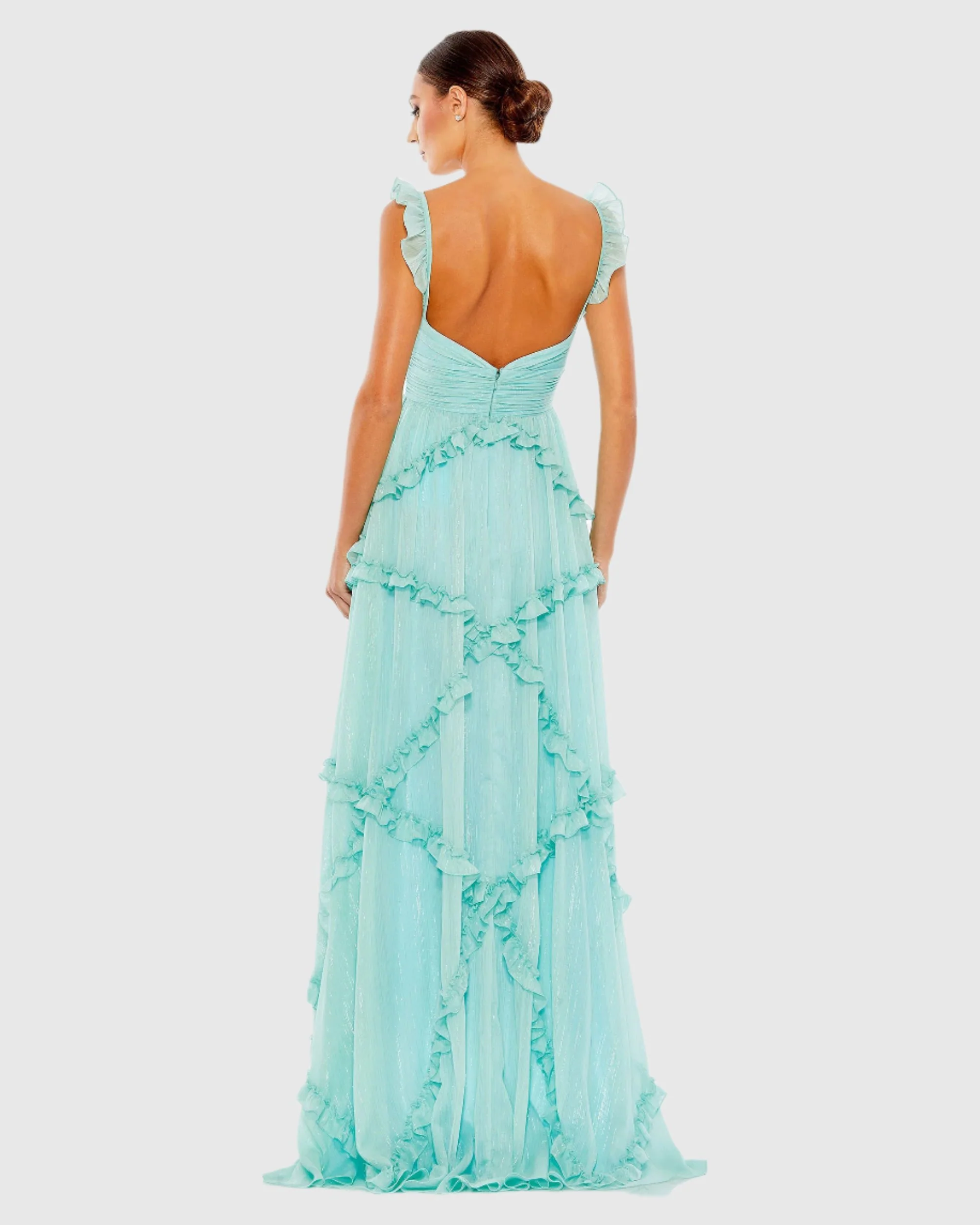 Blue Ruffle Tiered Sleeveless Flowy A Line Gown