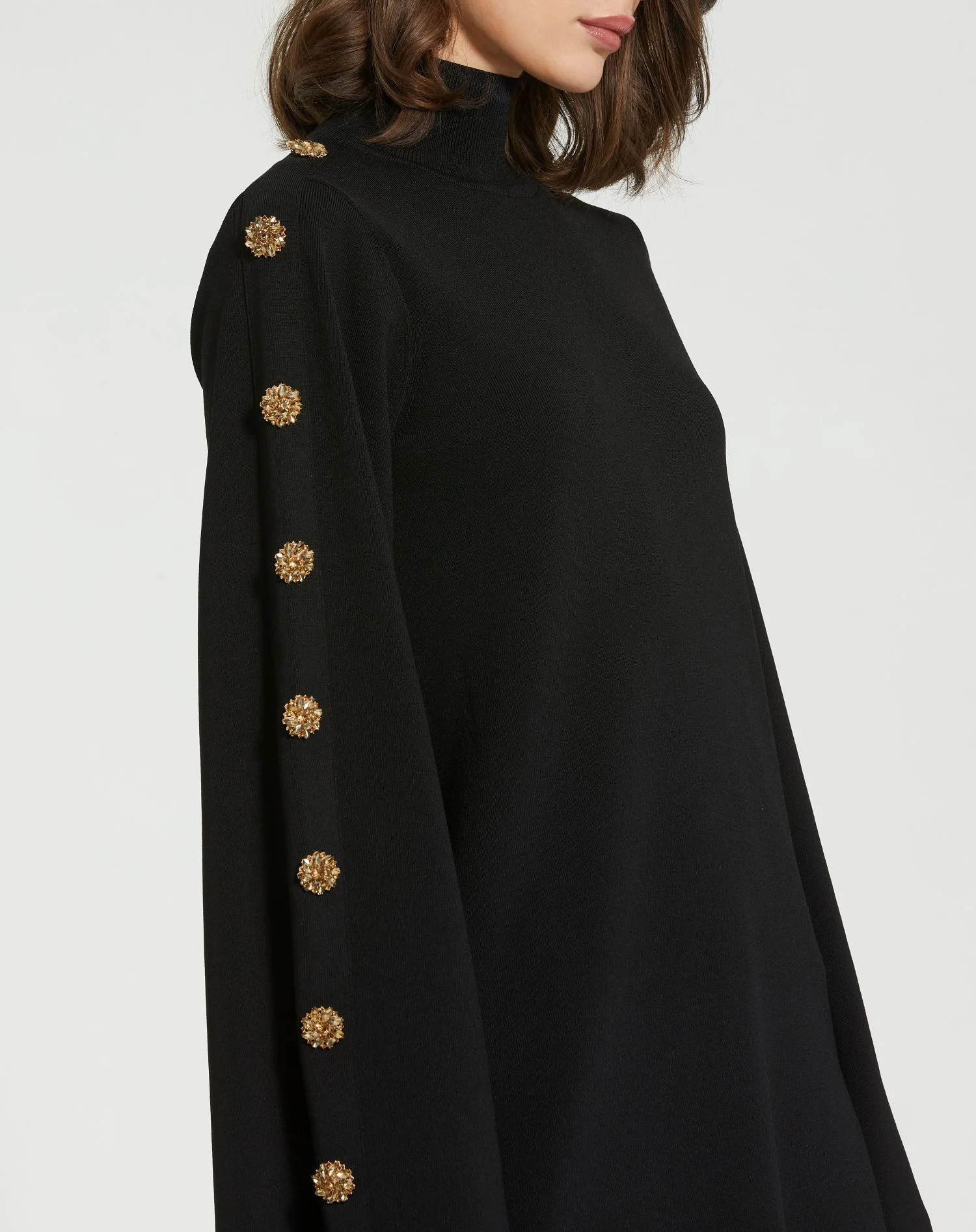 Black Long Sleeve Mini Knit Dress With Sleeve Detail