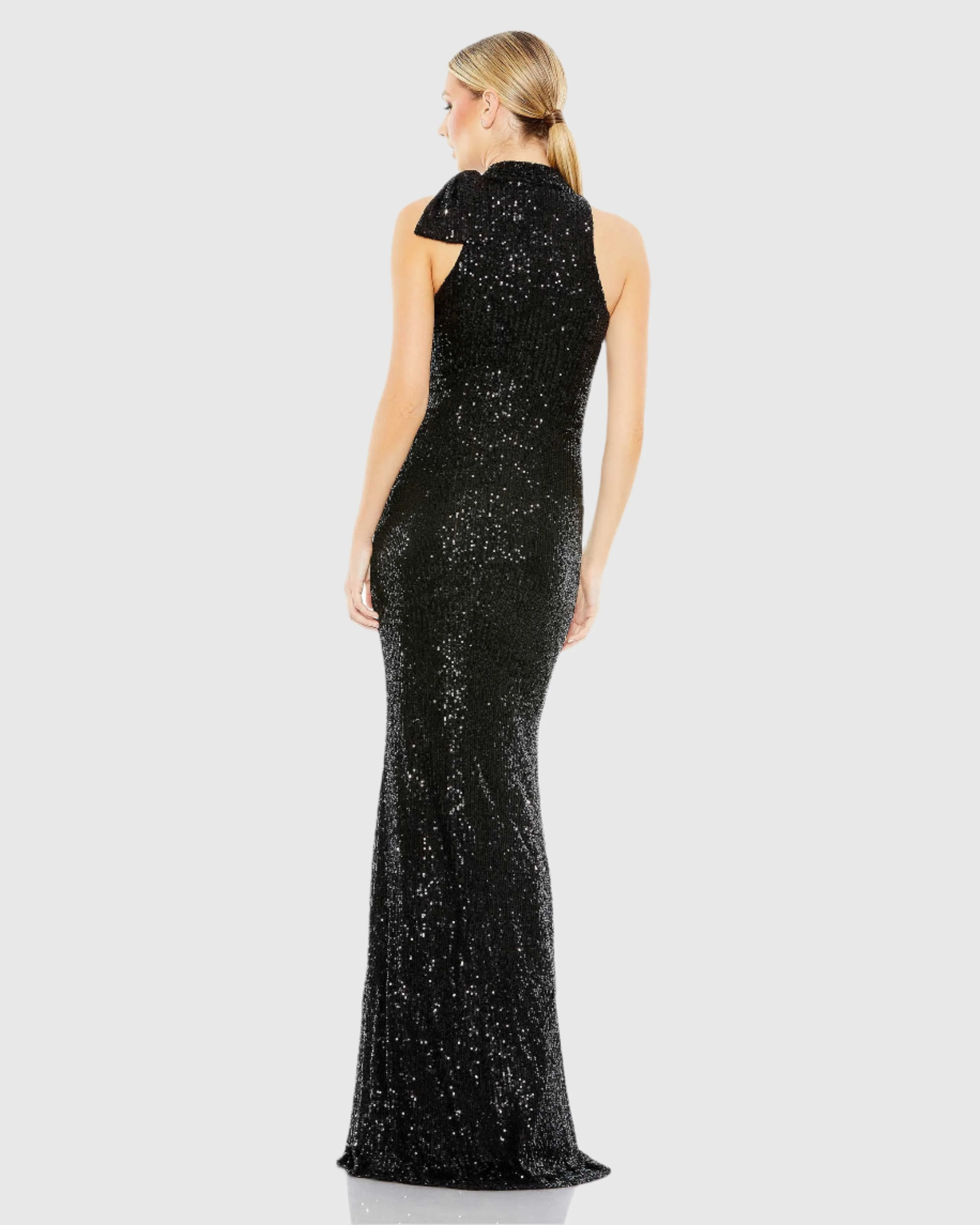 Black Soft Tie Halter Neck Sequin Gown