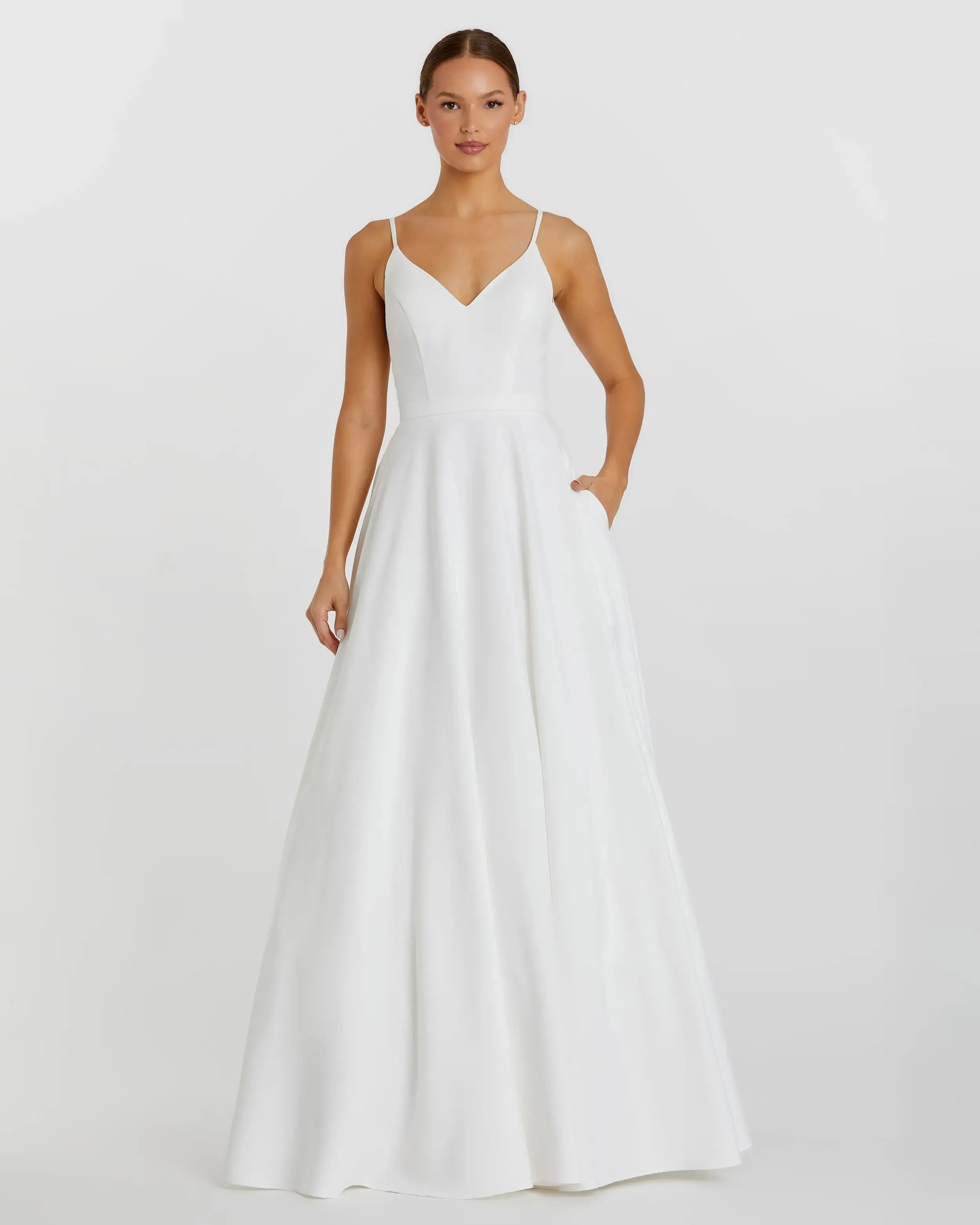 White Classic A-Line V-Neck Ballgown