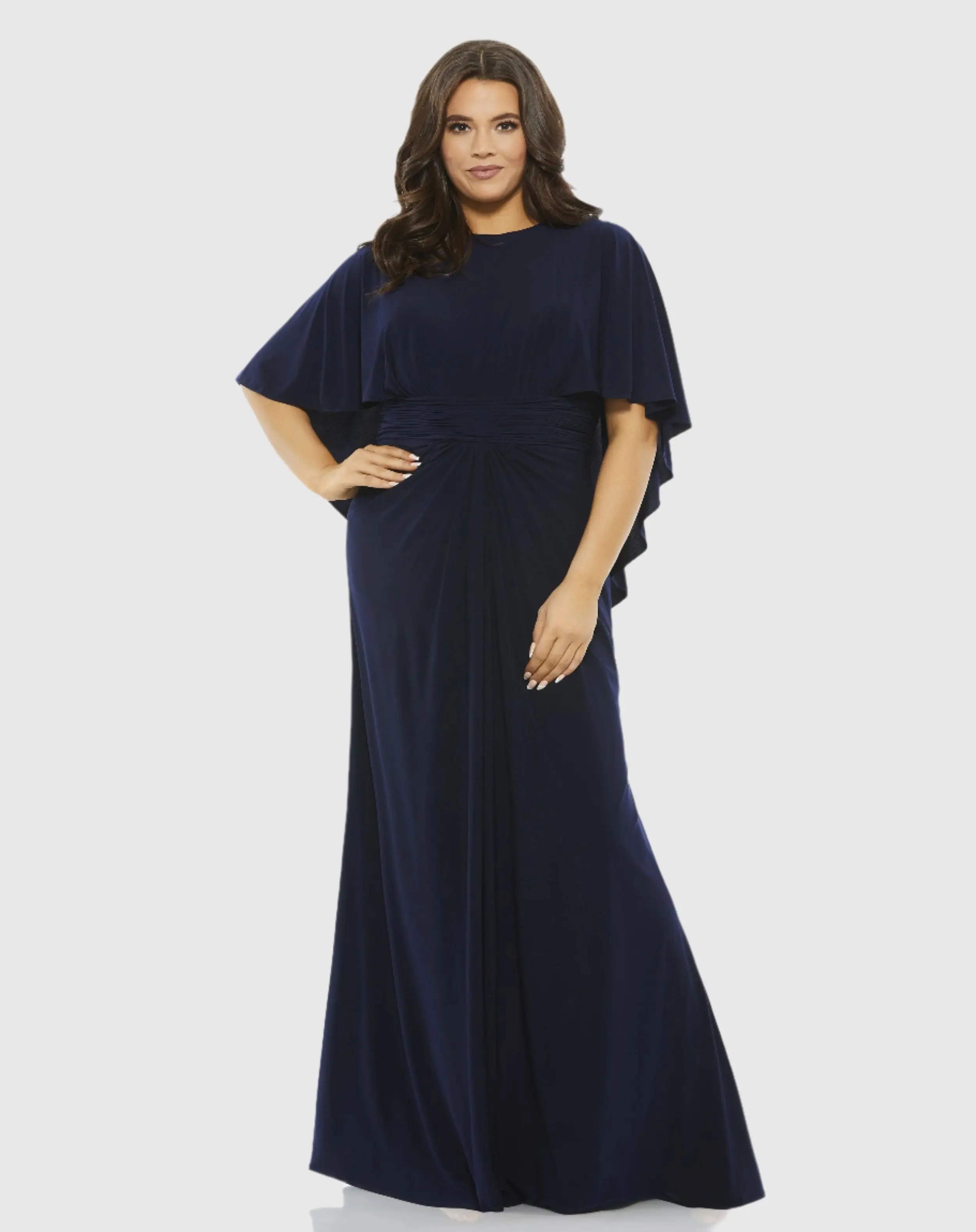 Jersey Cape Sleeve A Line Gown (Plus)