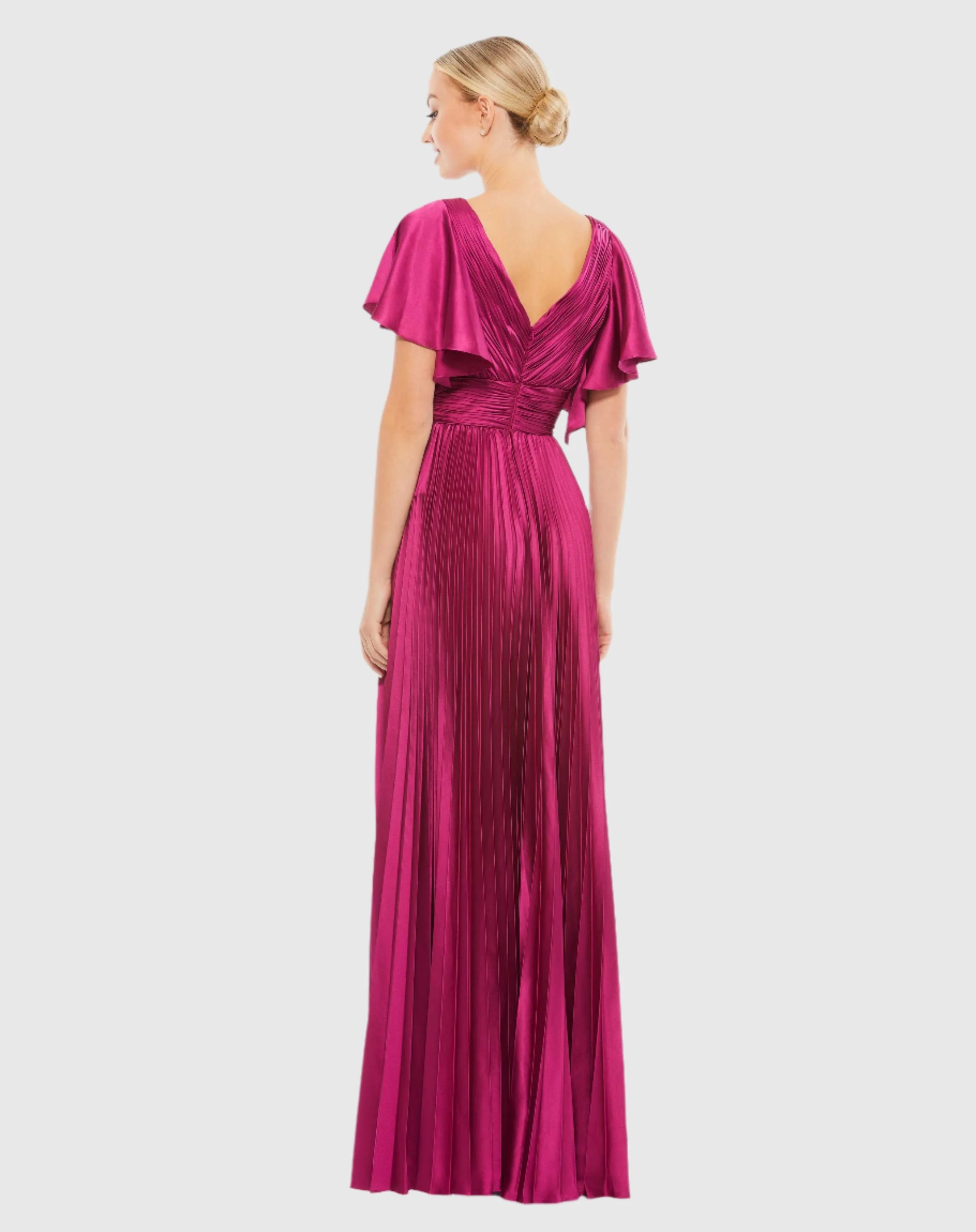 Pleated A-Line Flowing Sleeve Gown