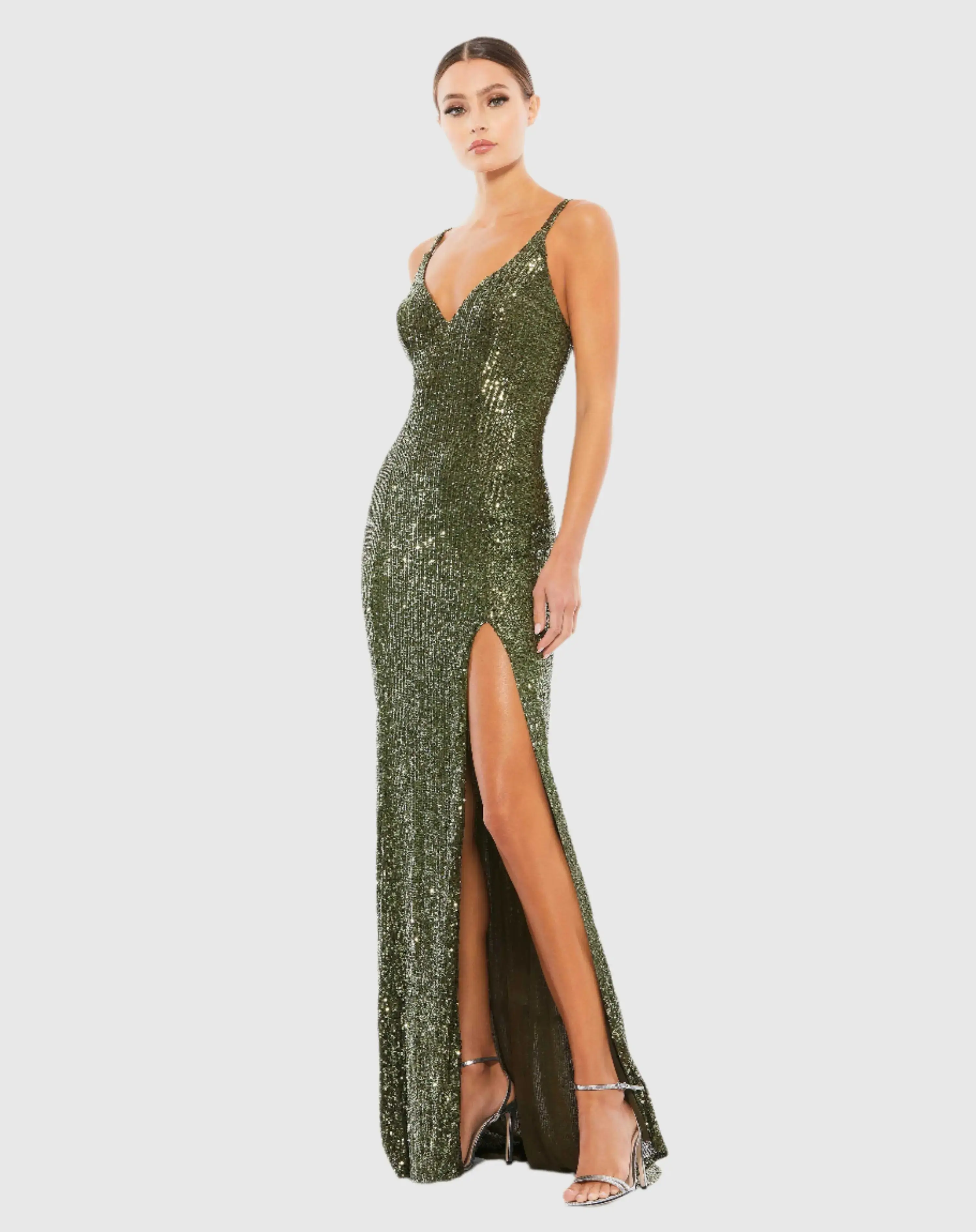 Dark Green Fully Sequined Scoop Back Gown