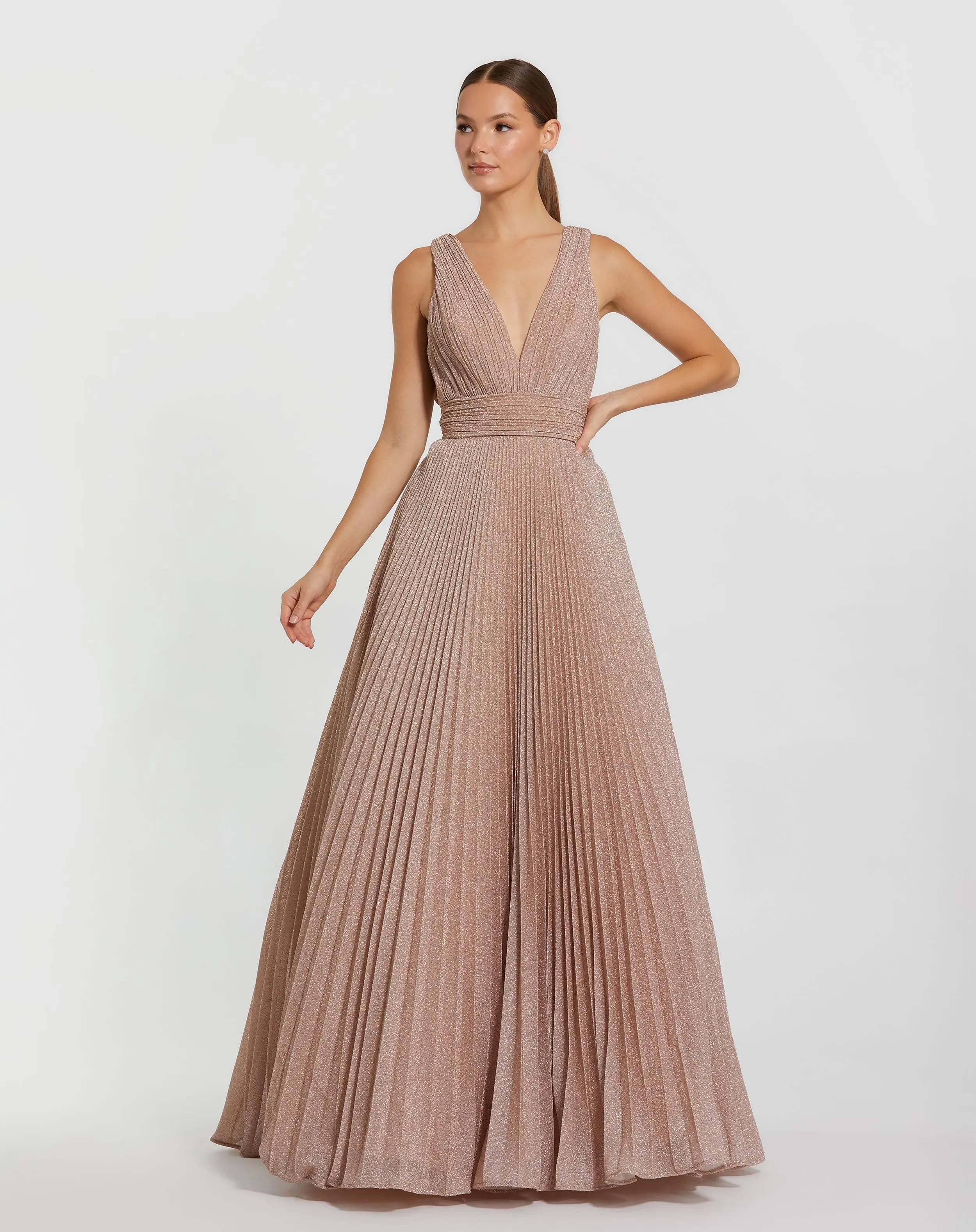 Pink Shimmering Pleated Sleeveless Gown