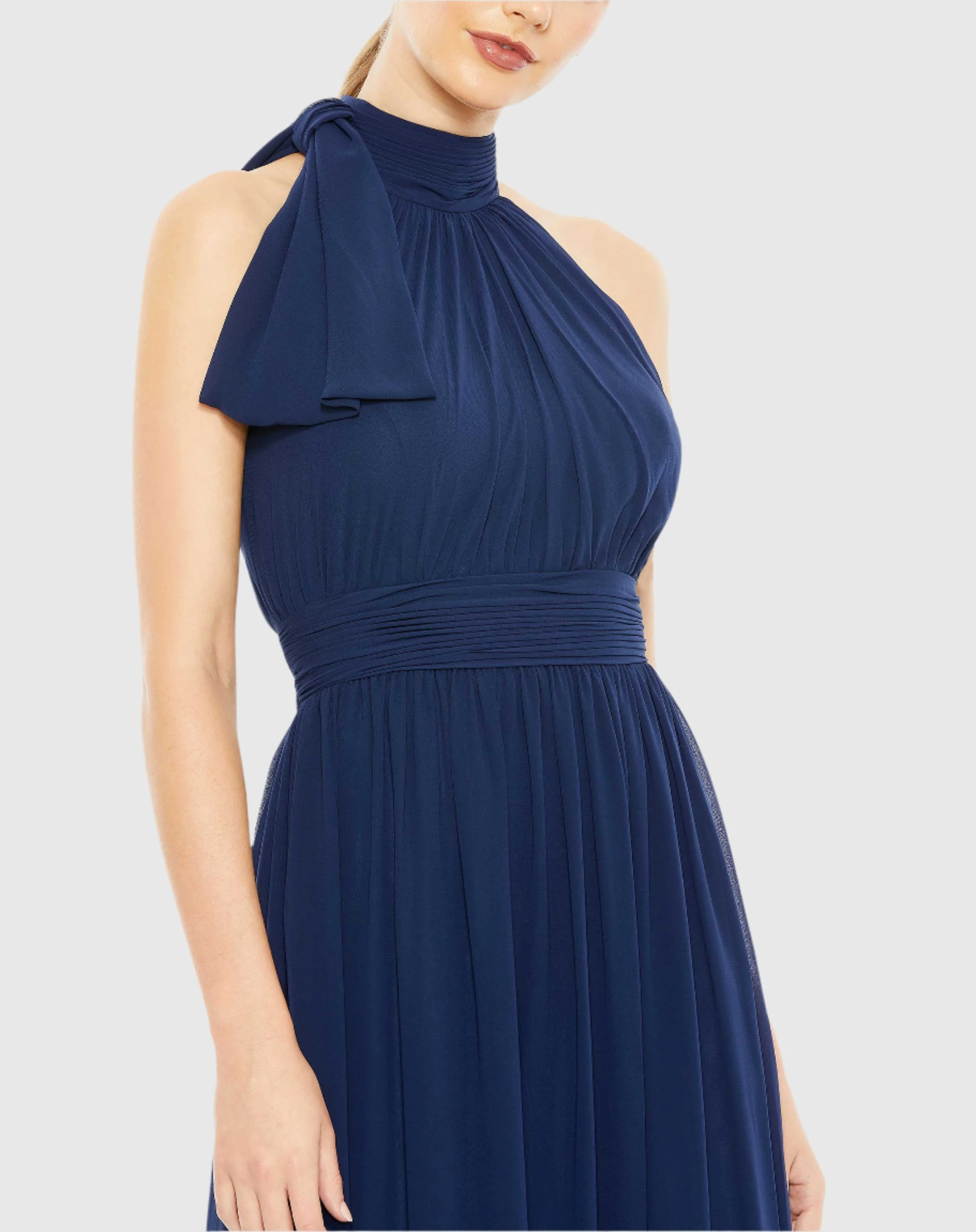 Navy High Neck Chiffon Gown
