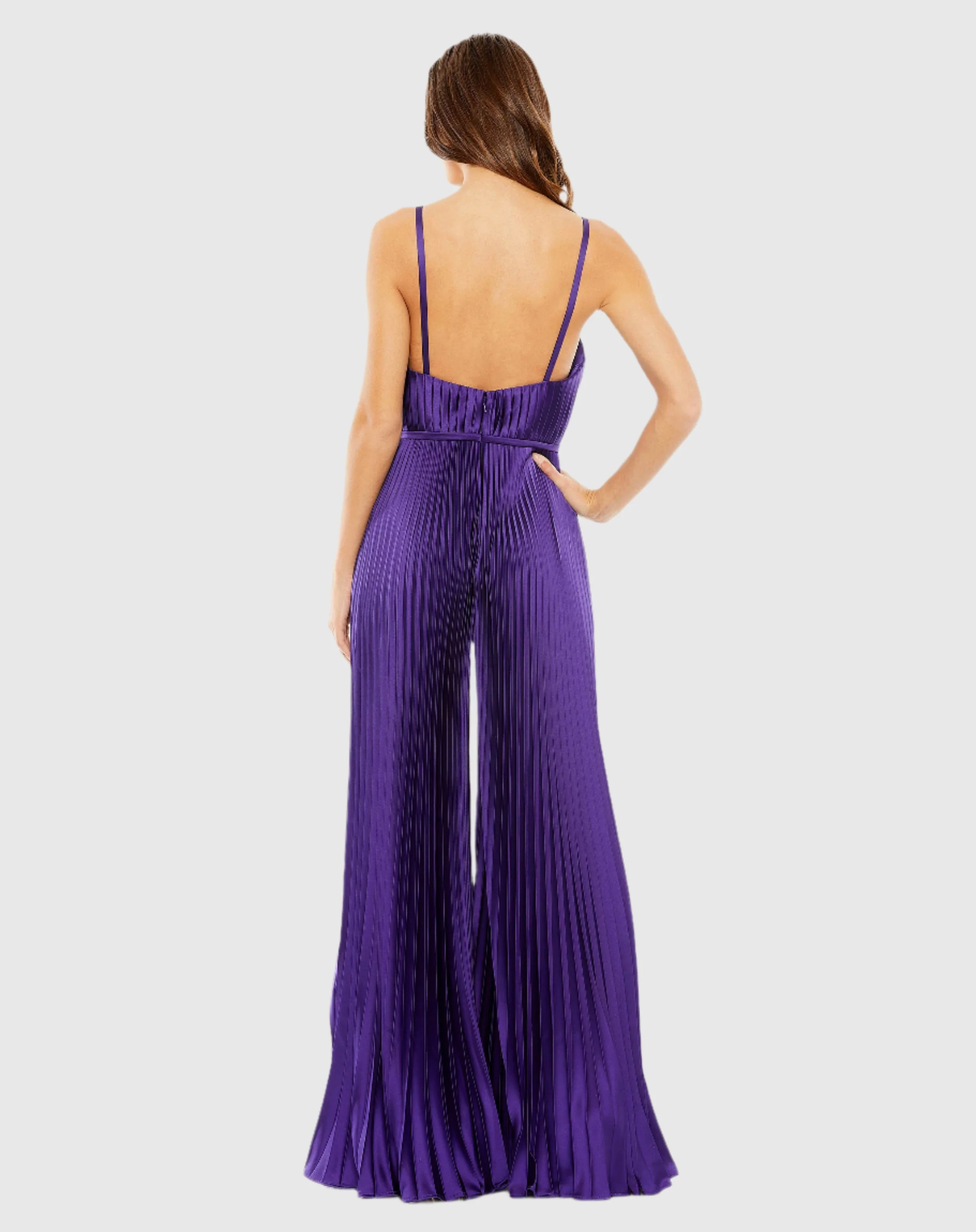 Purple Pleated Plunge Neck Wide Leg Jumpsuit