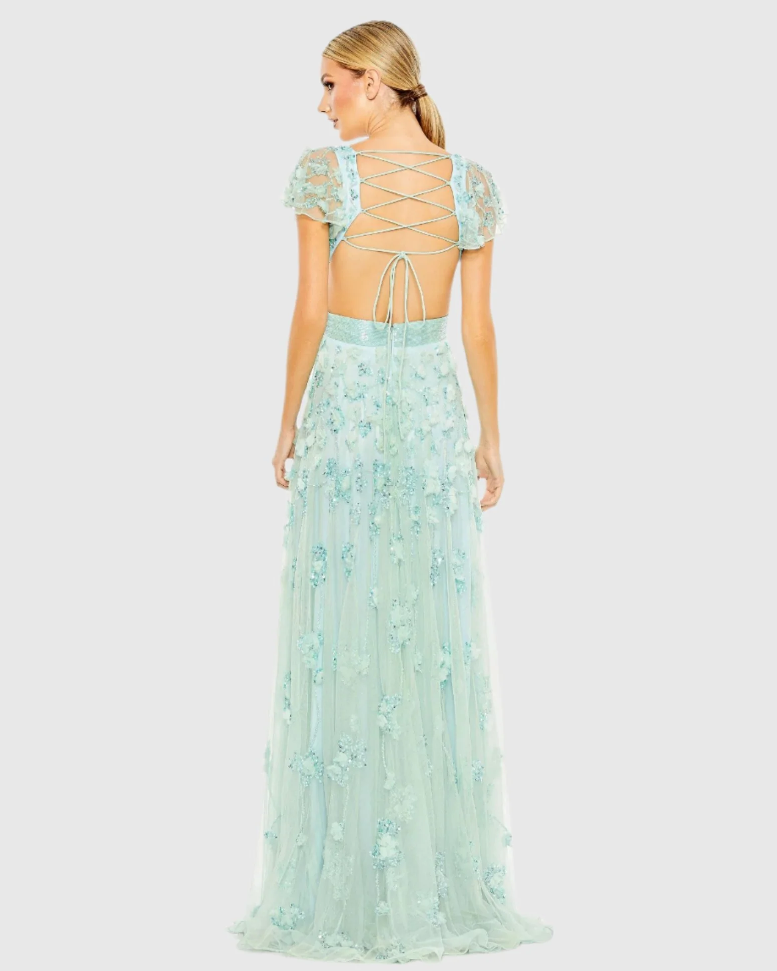 Light Blue Embellished Lace Up Flowy Gown - FINAL SALE