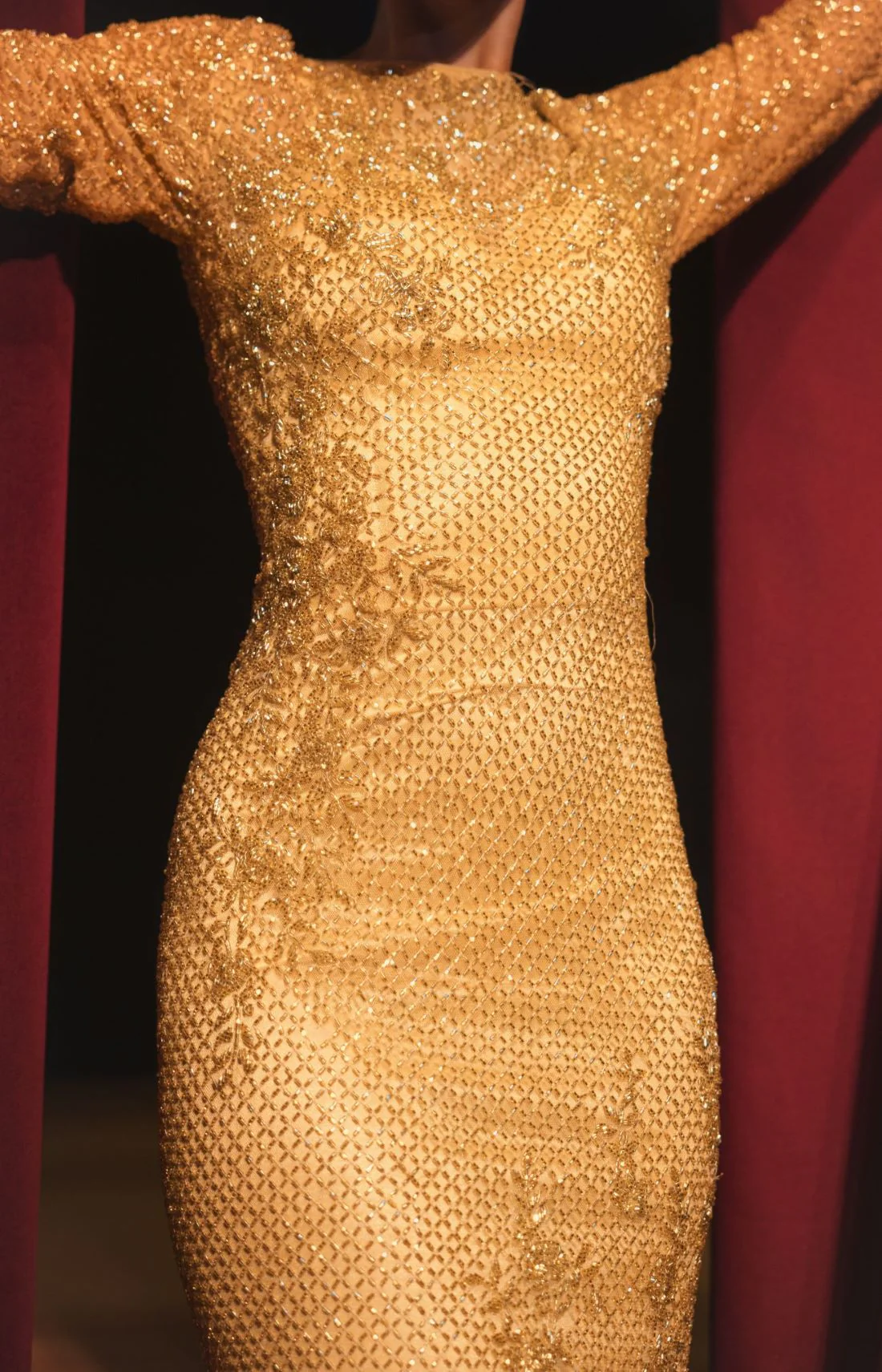Gold Long Sleeve Embellished Gown