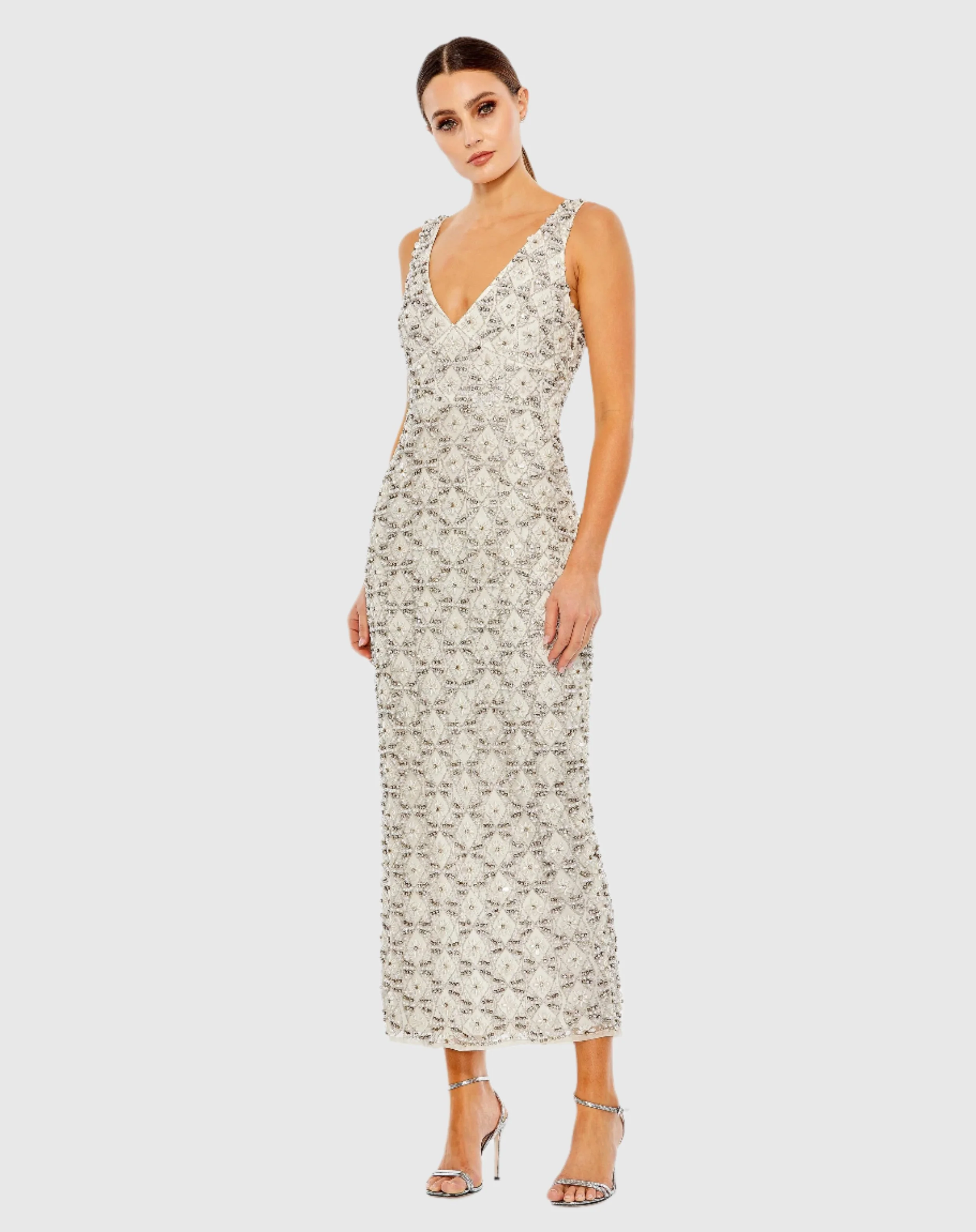 Ivory Fully Beaded Sleeveless Column Dress - FINAL SALE