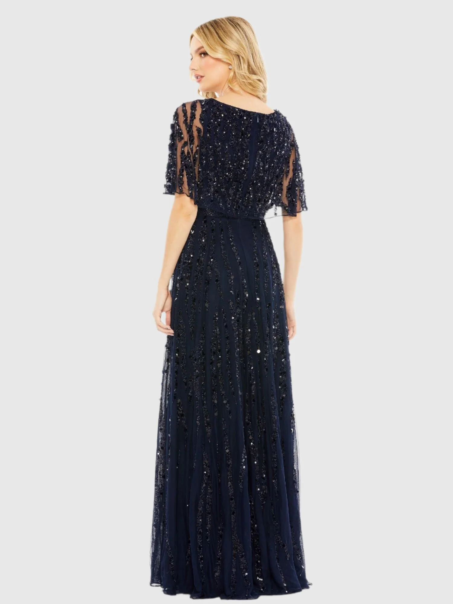 Blue Embellished V-neck Column Gown